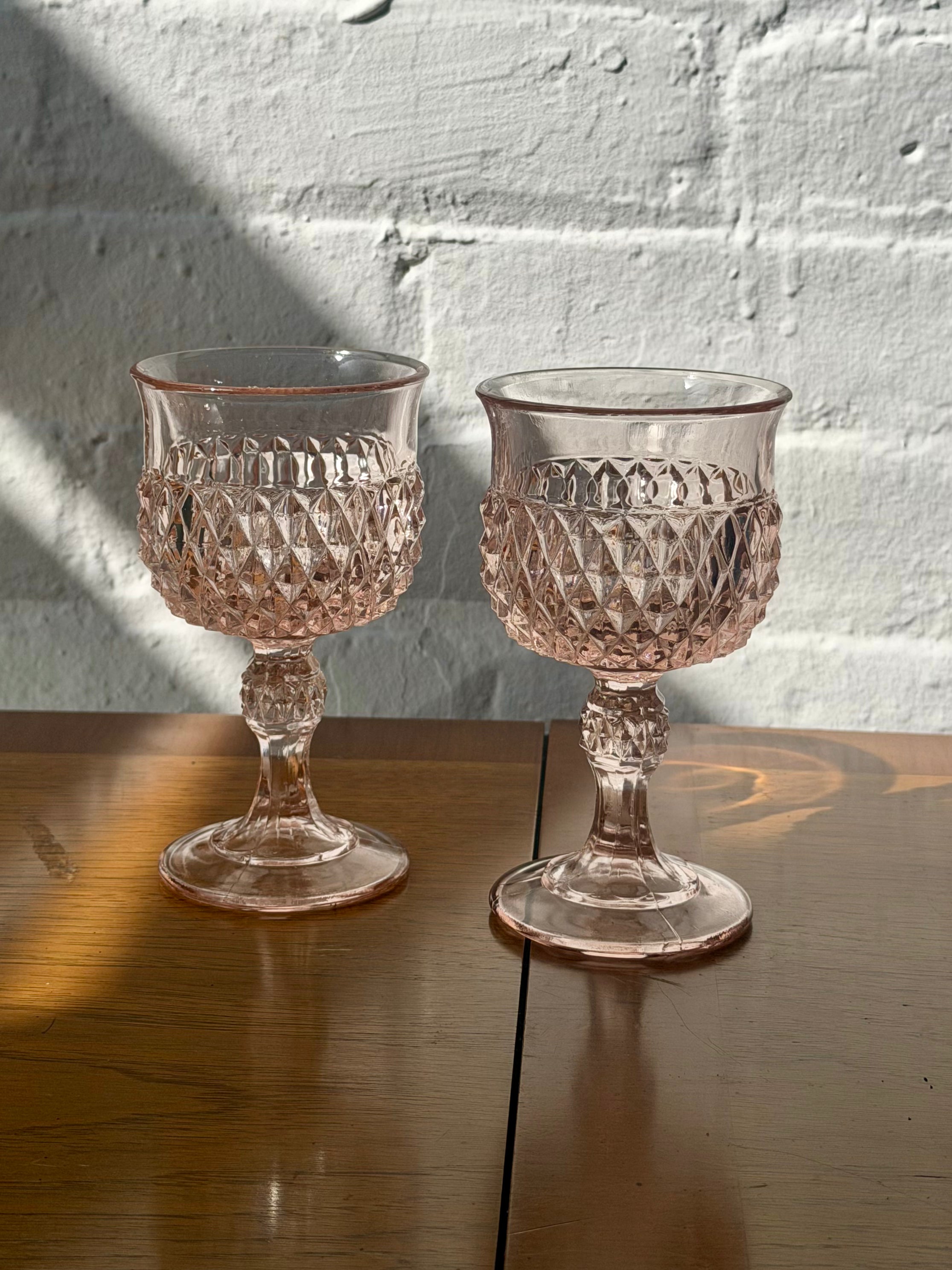 Pink Diamond Point Water Goblet Glasses
