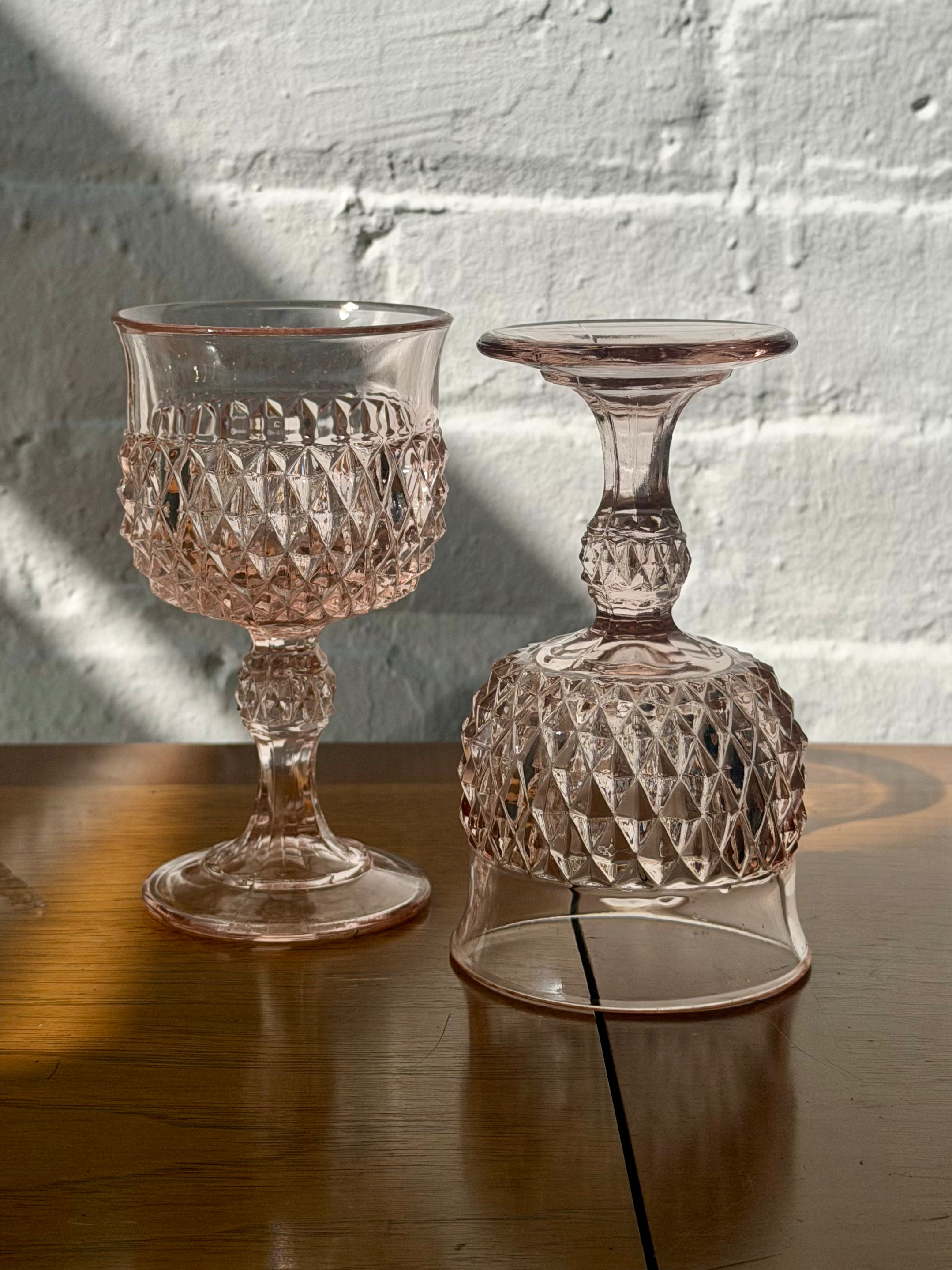 Pink Diamond Point Water Goblet Glasses
