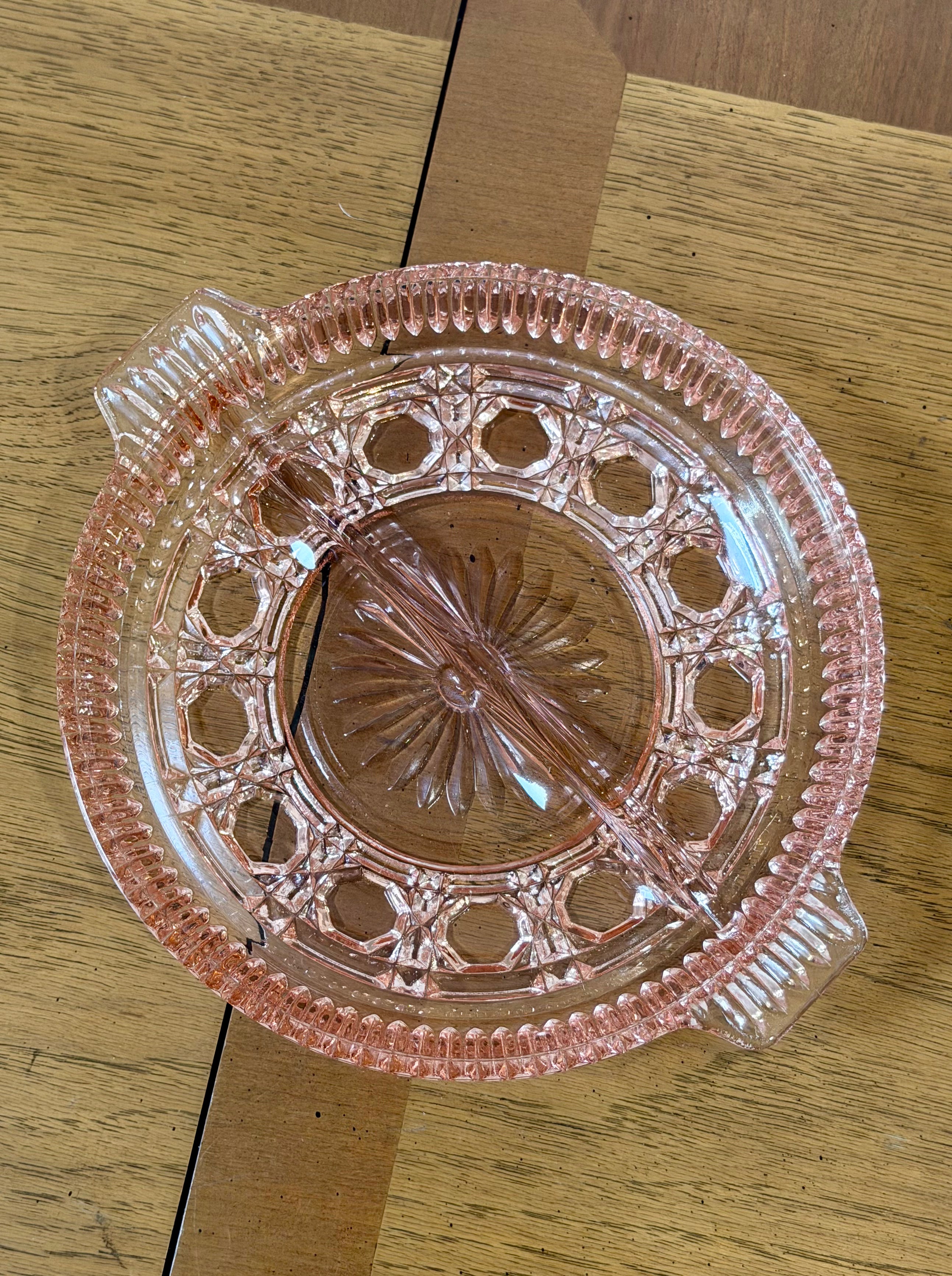 Pink Depression Era Etched Glass Divided Dish