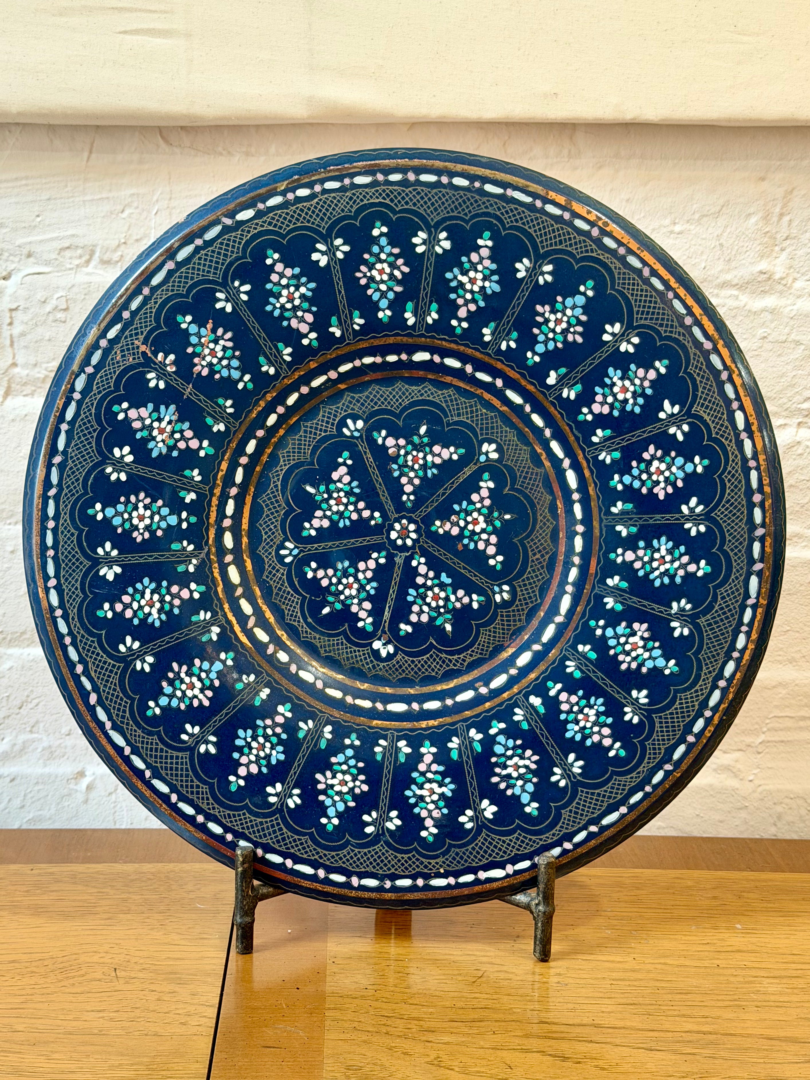 Copper Etched Enameled Hand Painted Decorative Plate