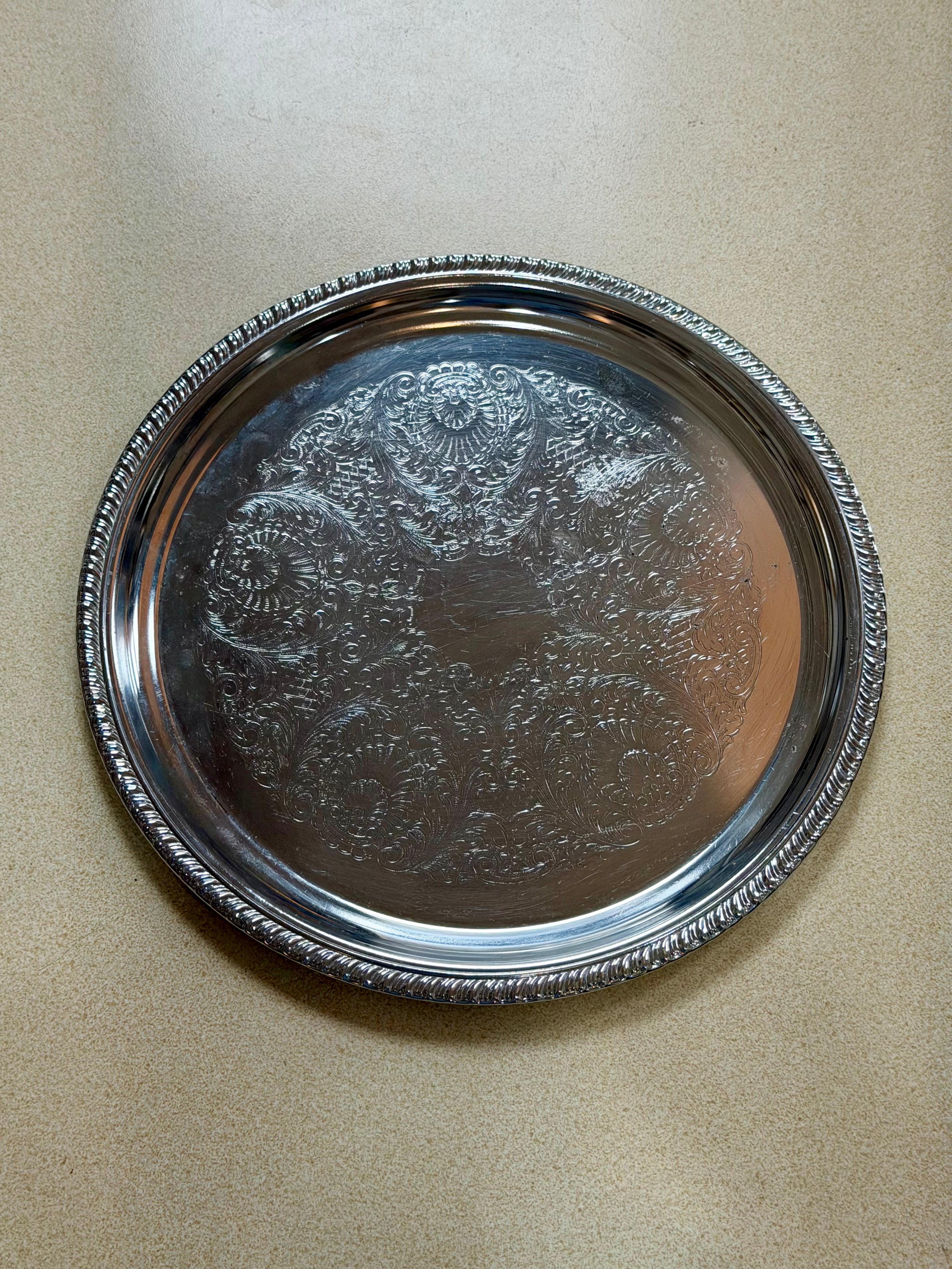 Silver Plated Floral Etched Serving Tray