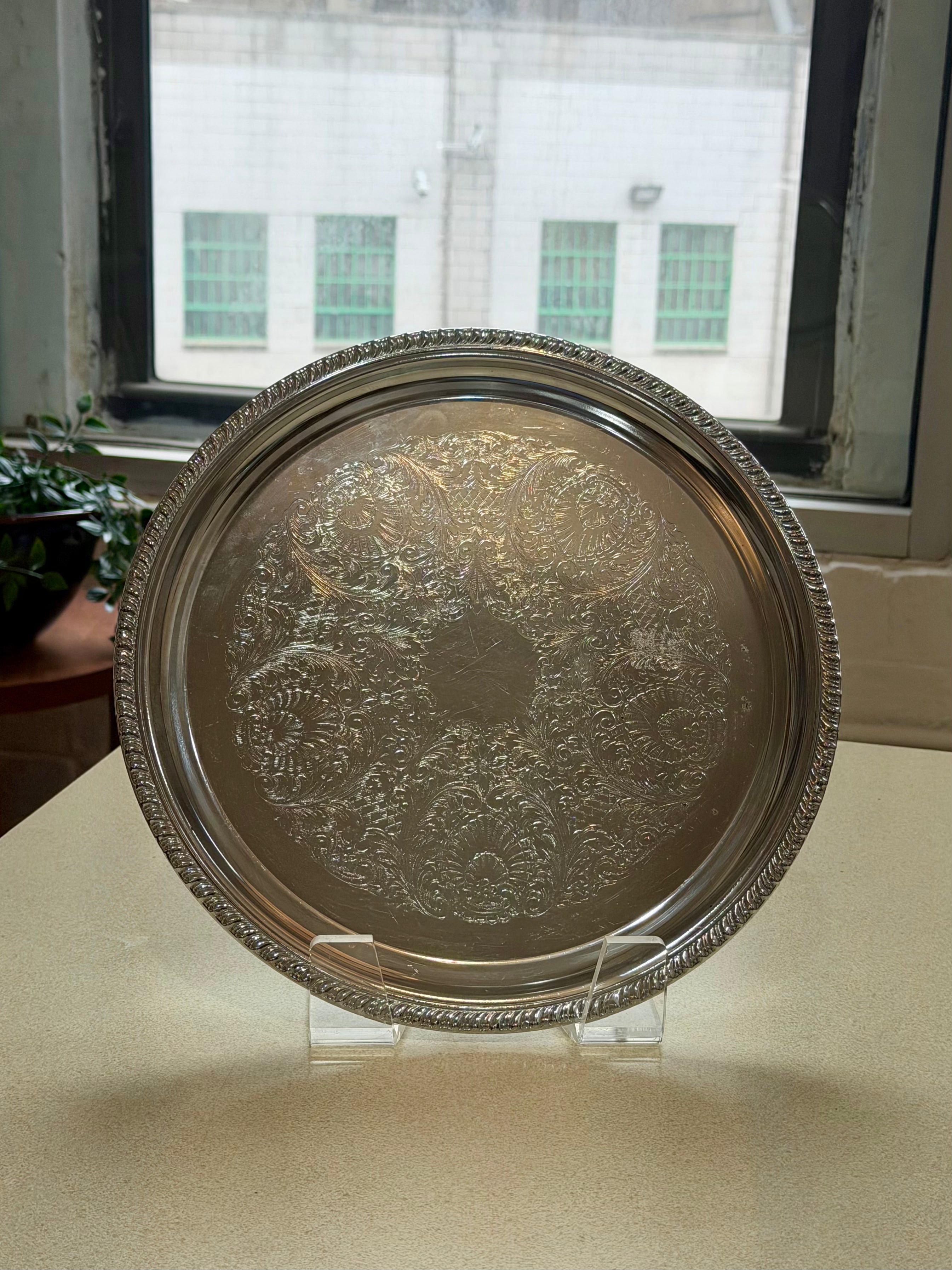Silver Plated Floral Etched Serving Tray