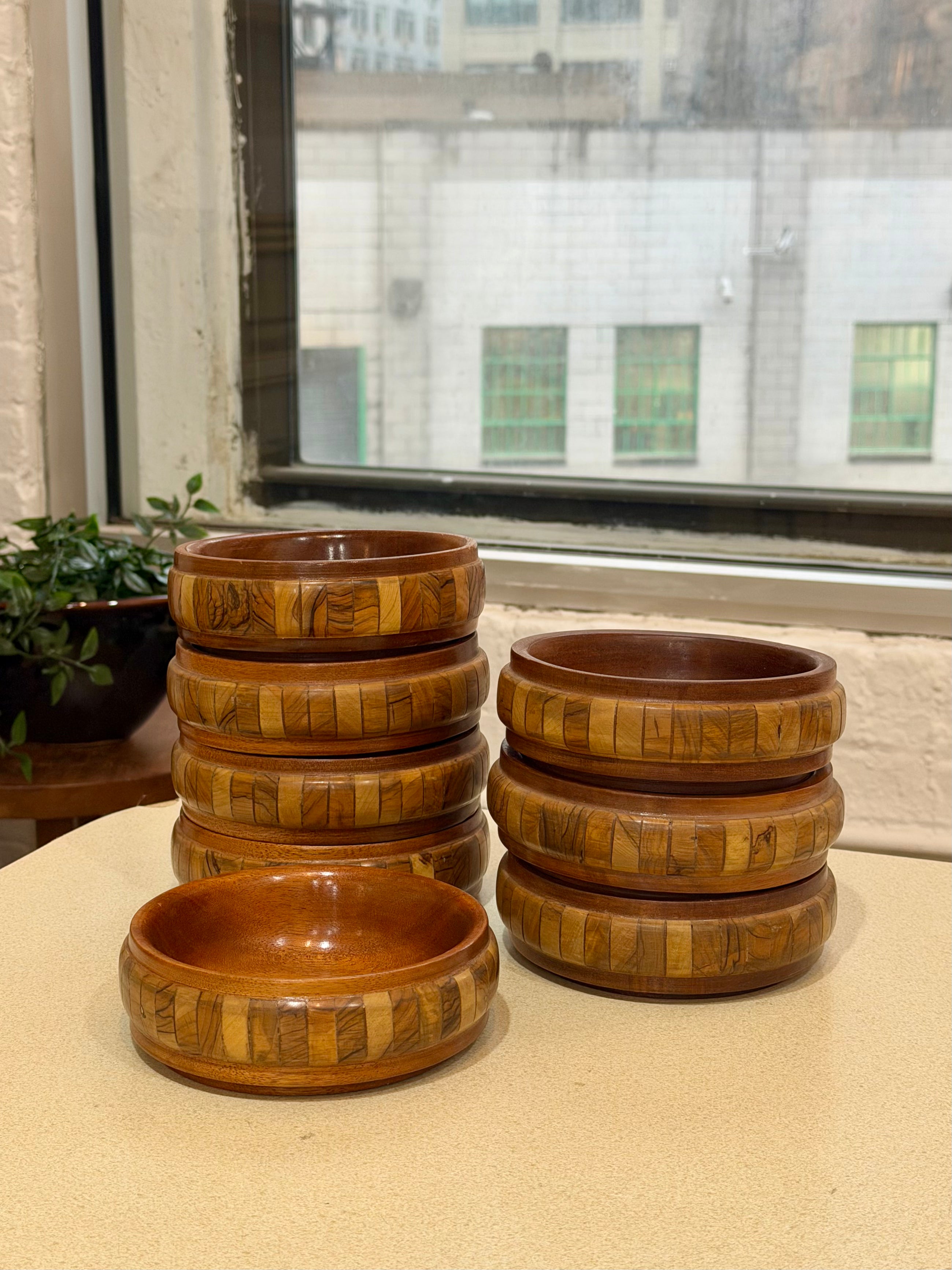 Mid Century Handmade Wooden Inlaid Bowl