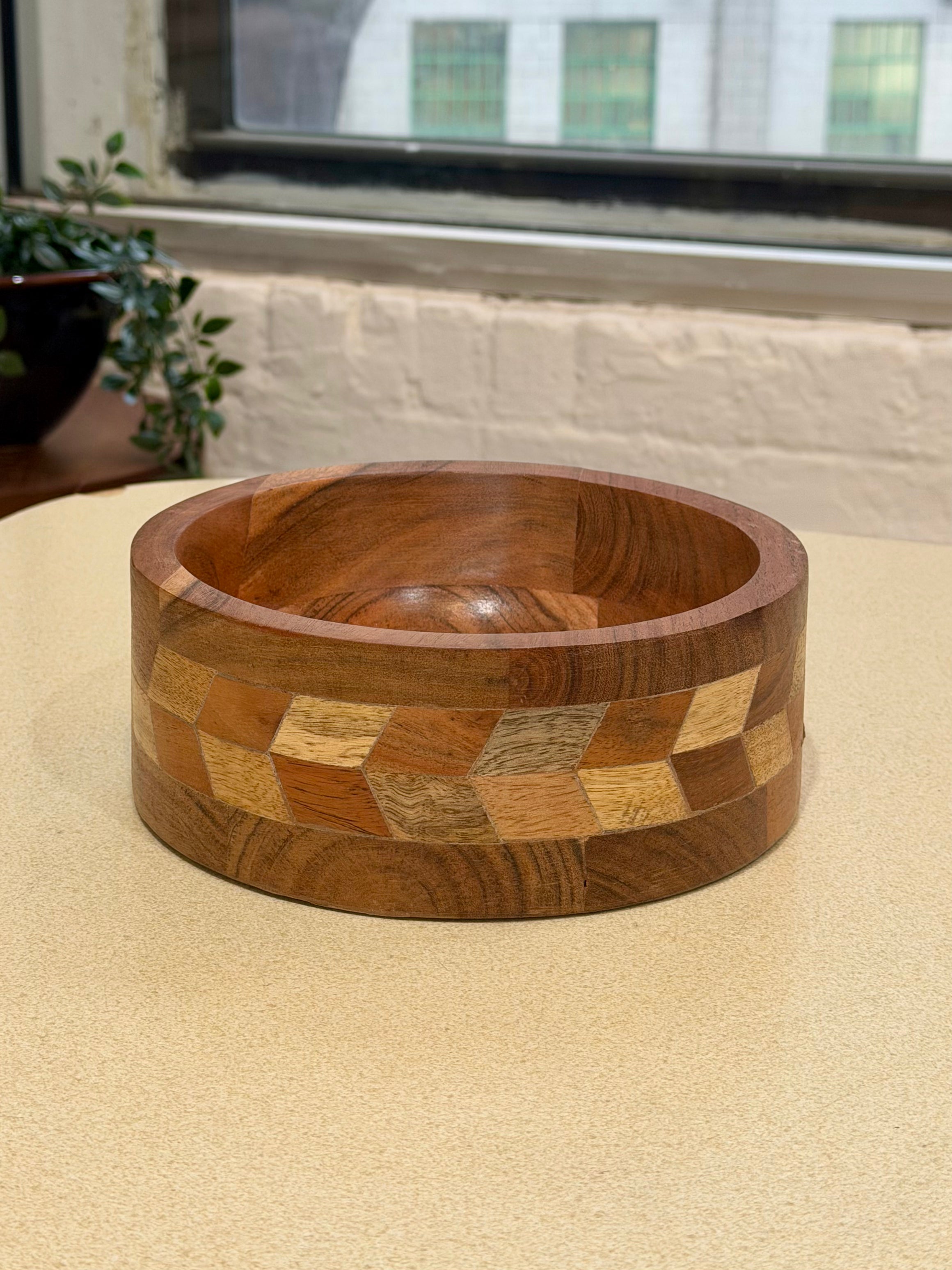 Handmade Chevron Inlay Wooden Bowl