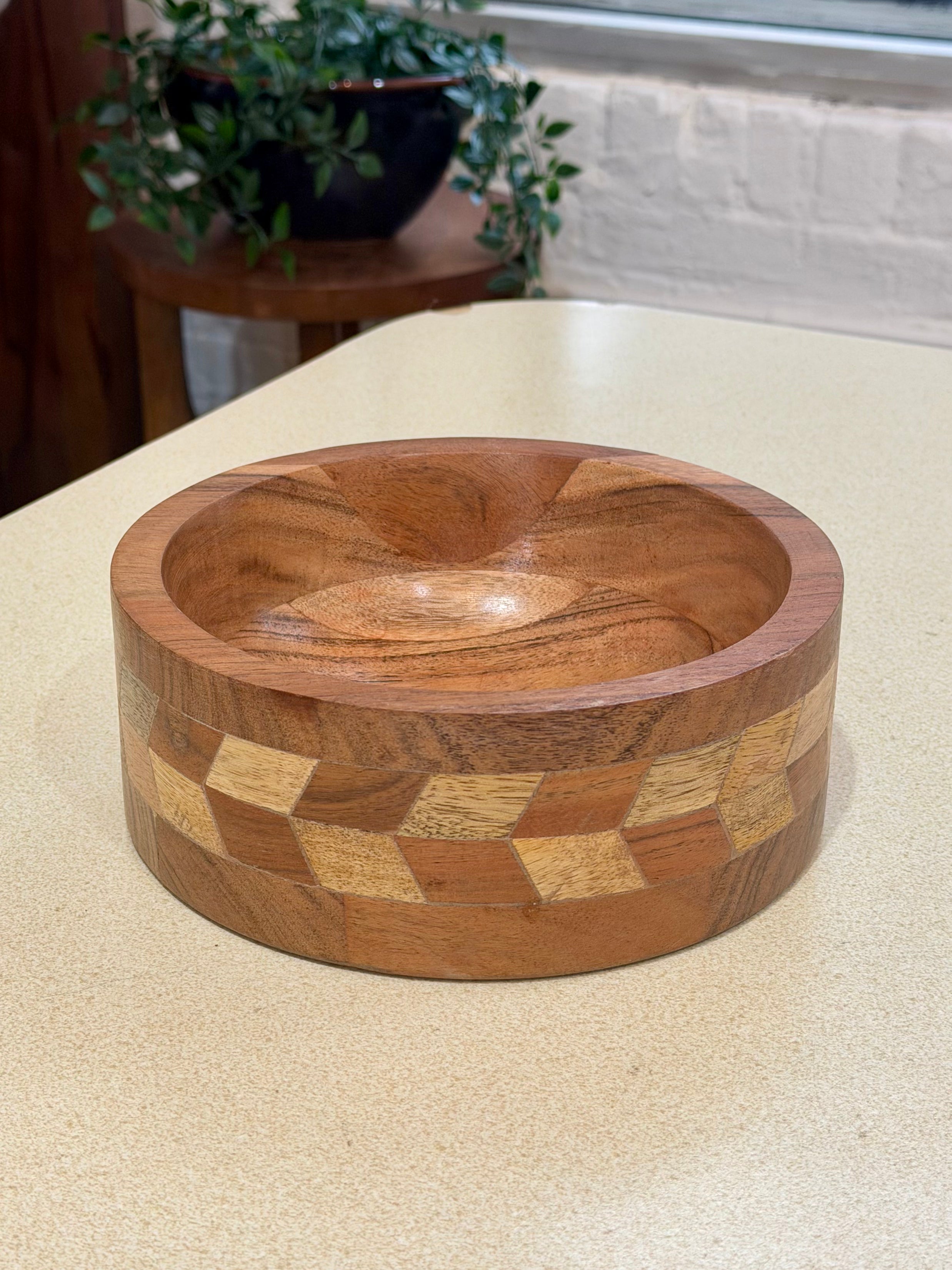 Handmade Chevron Inlay Wooden Bowl
