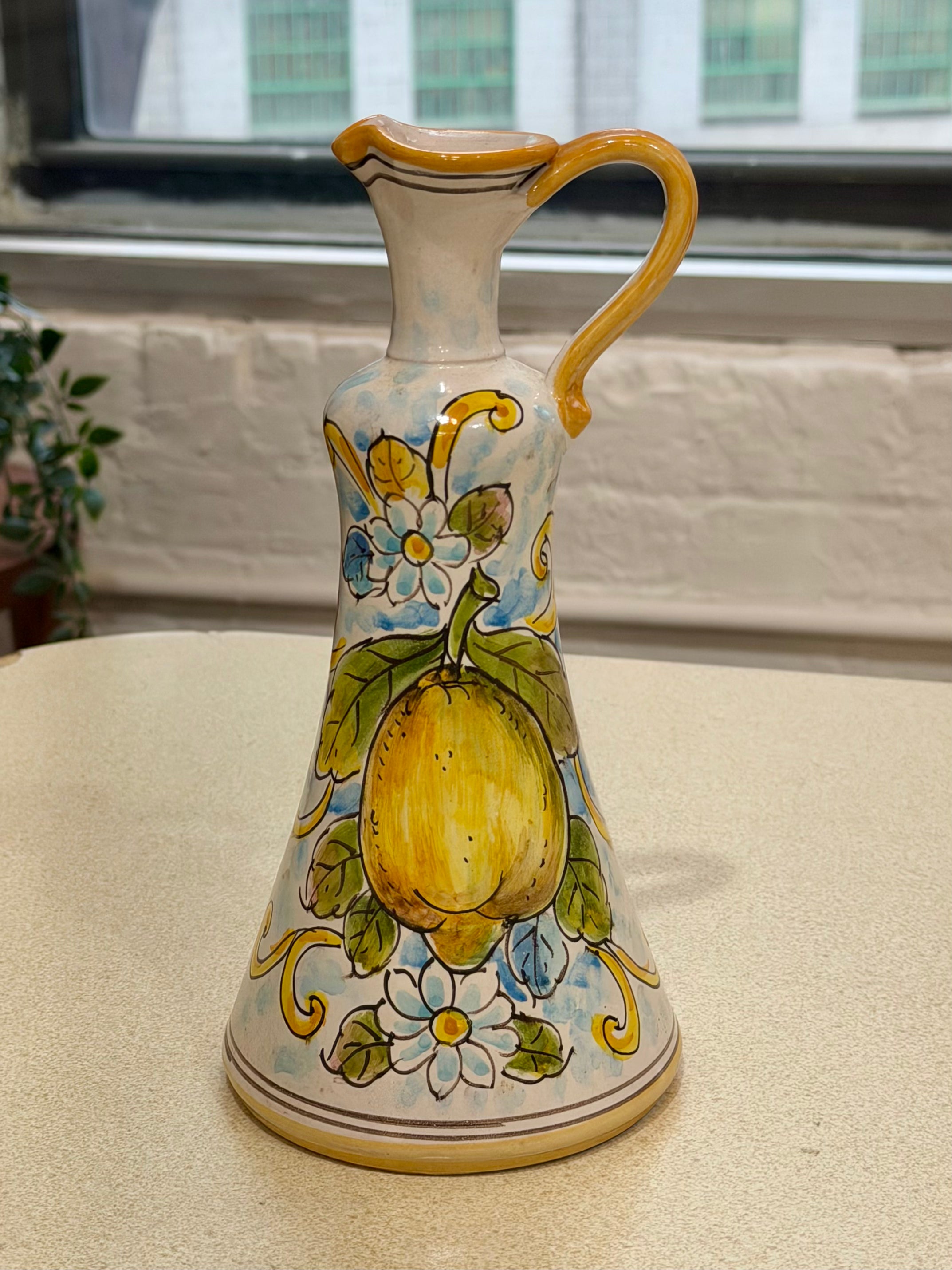 Handmade Italian "Lemons and Flowers" Ceramic Olive Oil Cruet