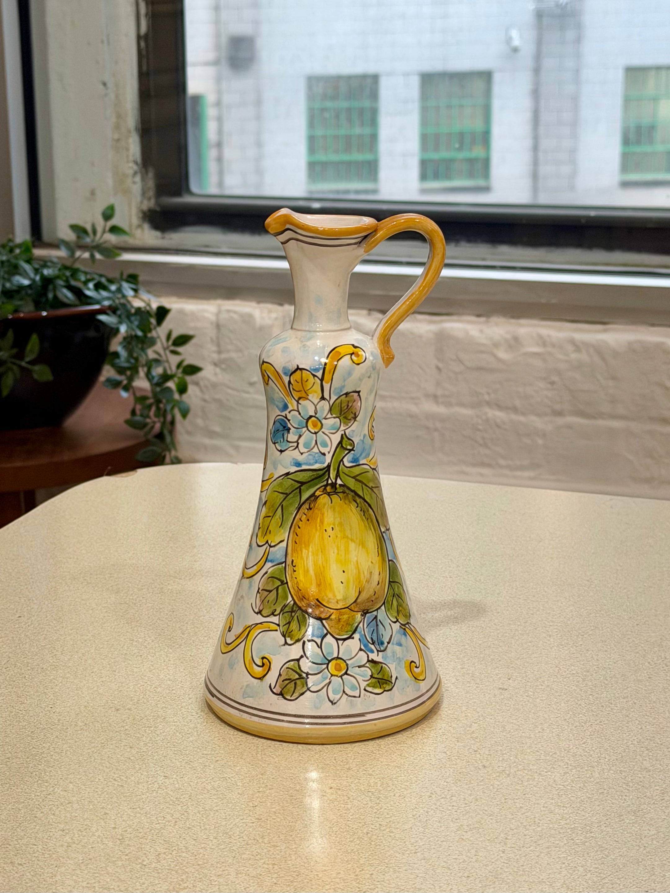 Handmade Italian "Lemons and Flowers" Ceramic Olive Oil Cruet