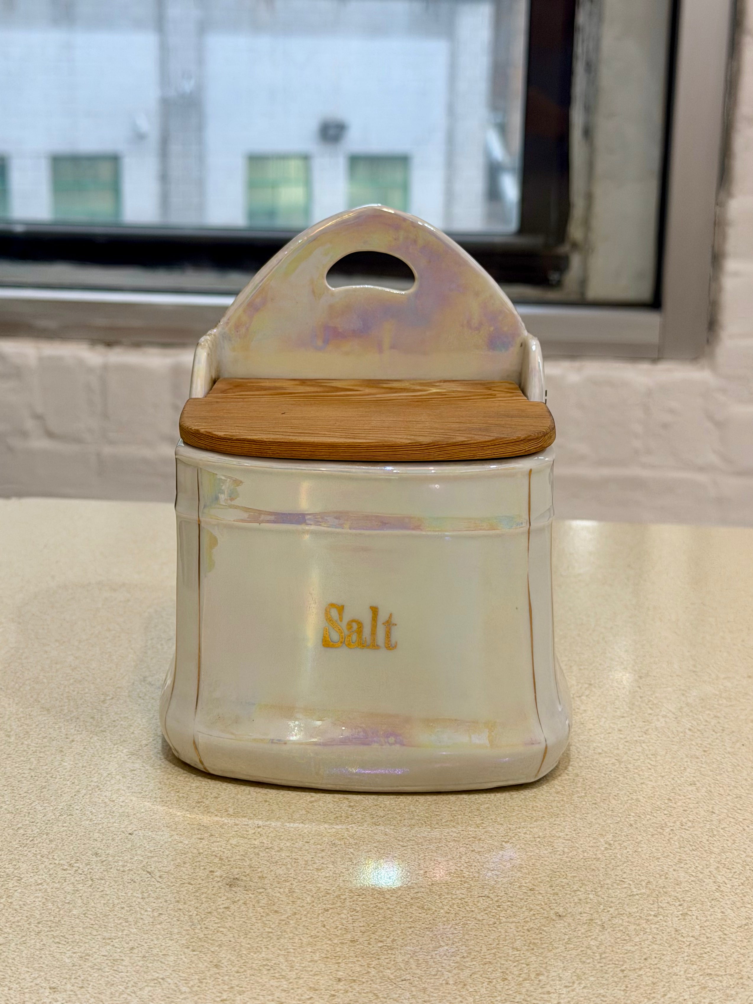 Opalescent Lusterware Wall Mount Salt Box Cellar