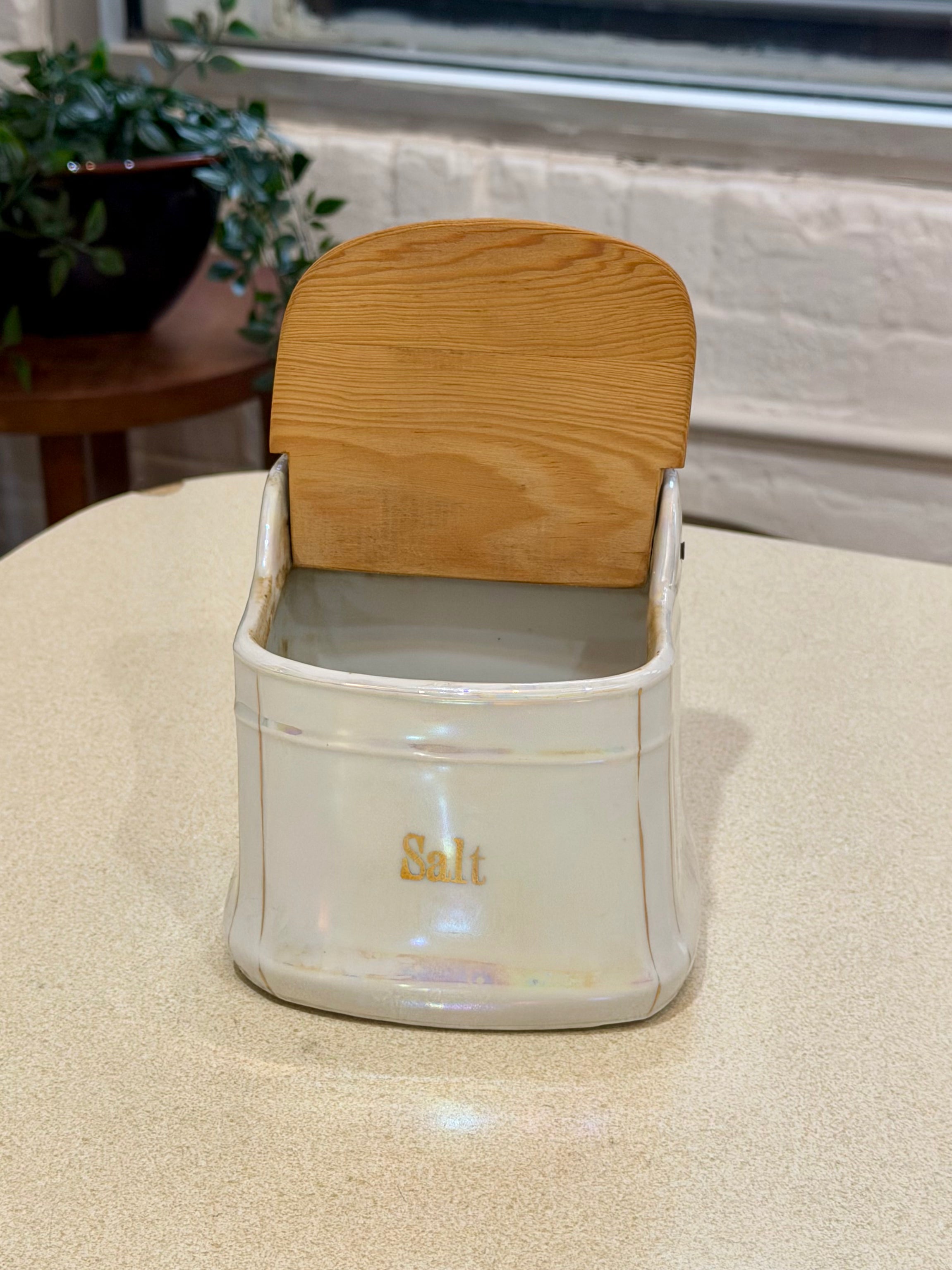 Opalescent Lusterware Wall Mount Salt Box Cellar