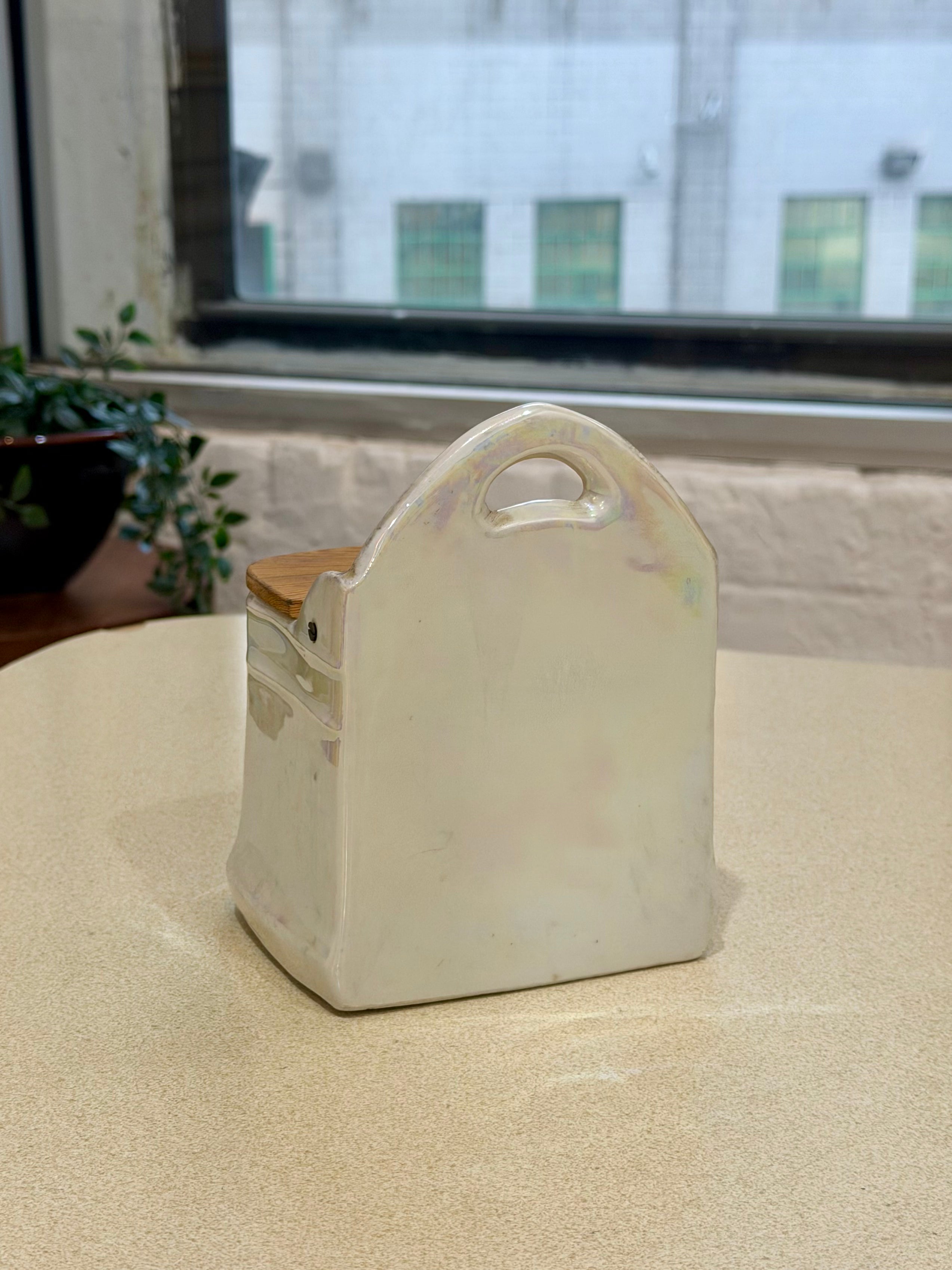 Opalescent Lusterware Wall Mount Salt Box Cellar