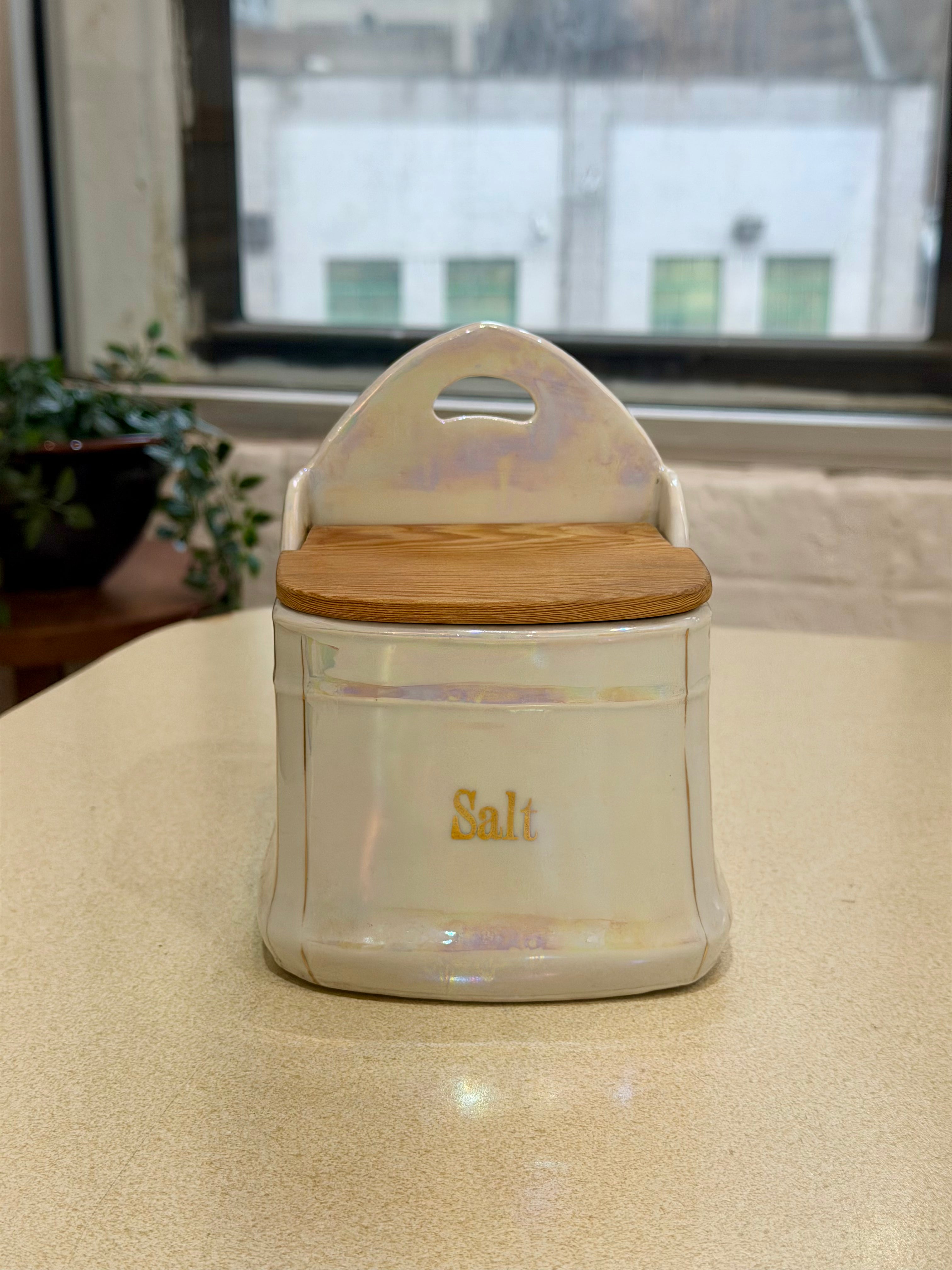 Opalescent Lusterware Wall Mount Salt Box Cellar
