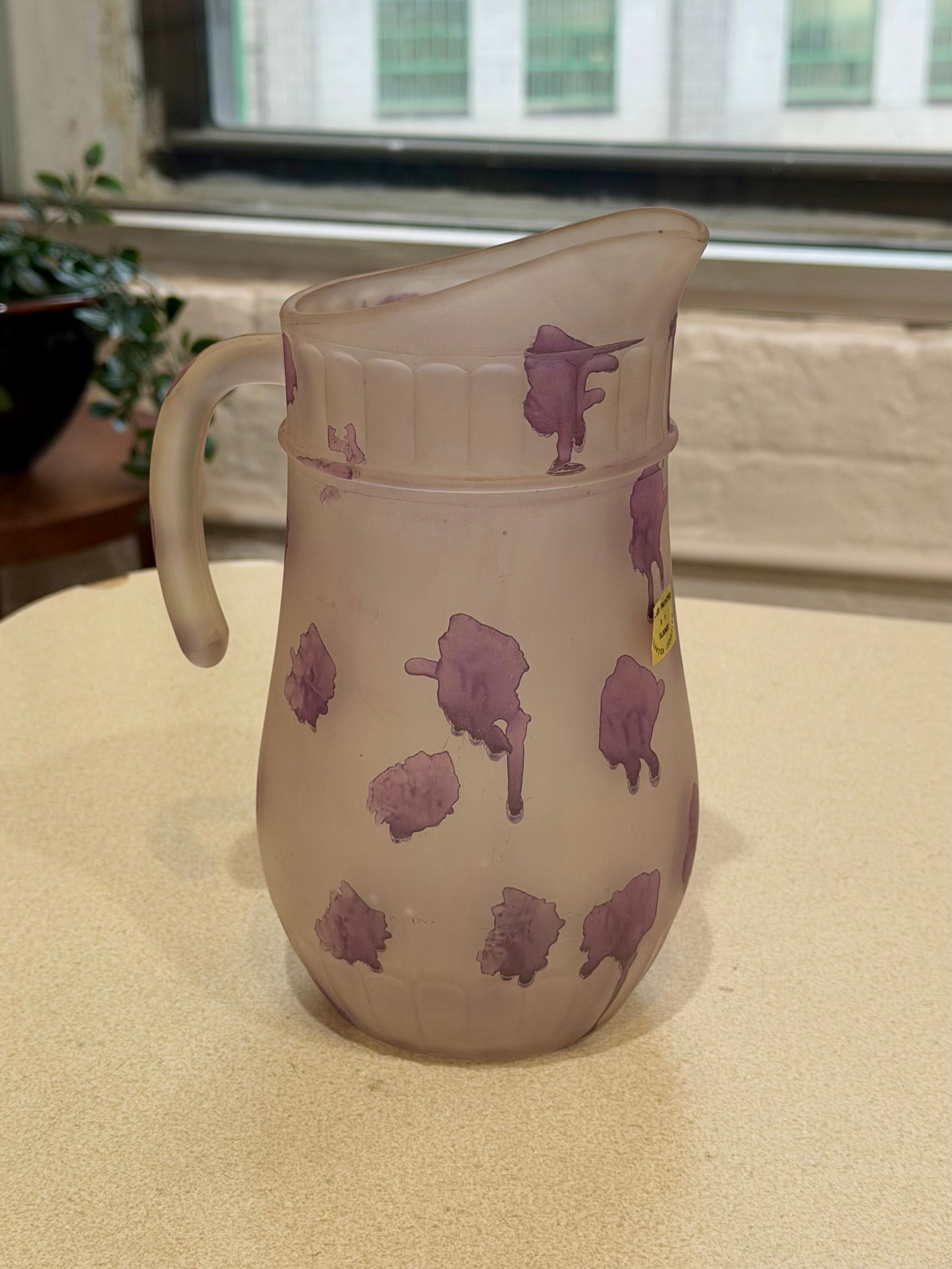 Art Nouveau Blown Glass Hand Painted Pitcher