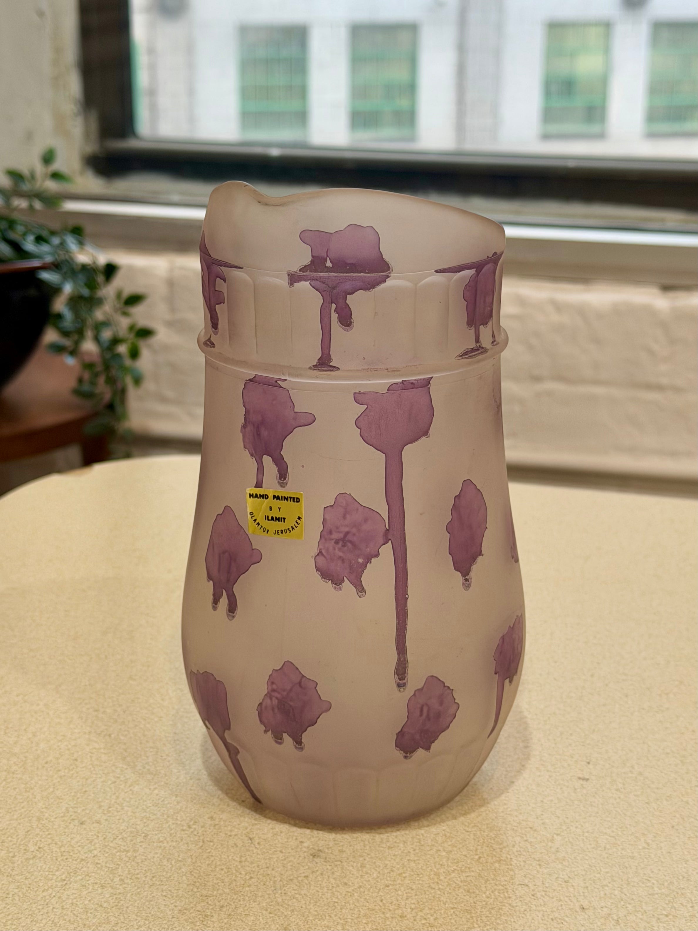 Art Nouveau Blown Glass Hand Painted Pitcher