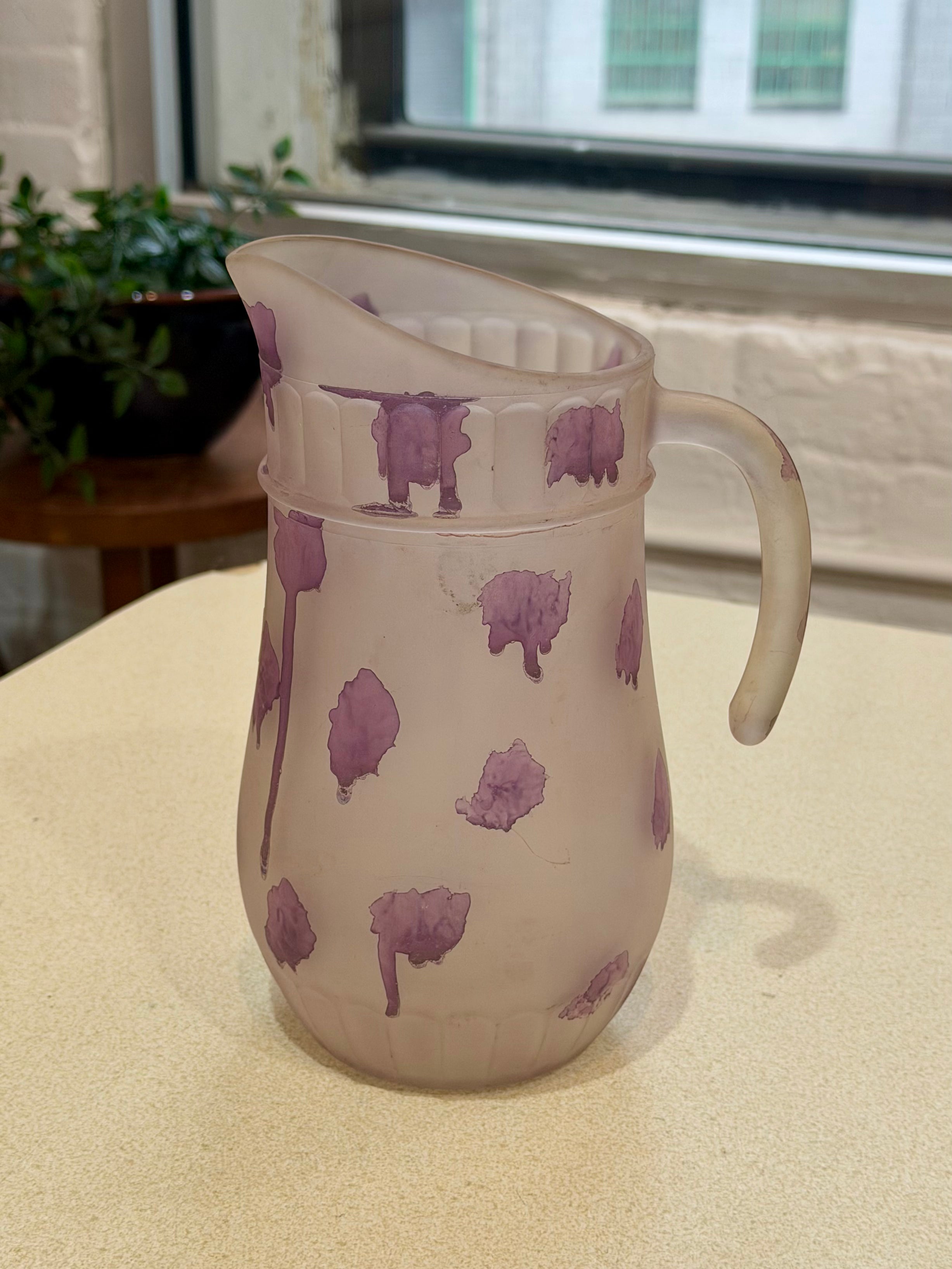Art Nouveau Blown Glass Hand Painted Pitcher