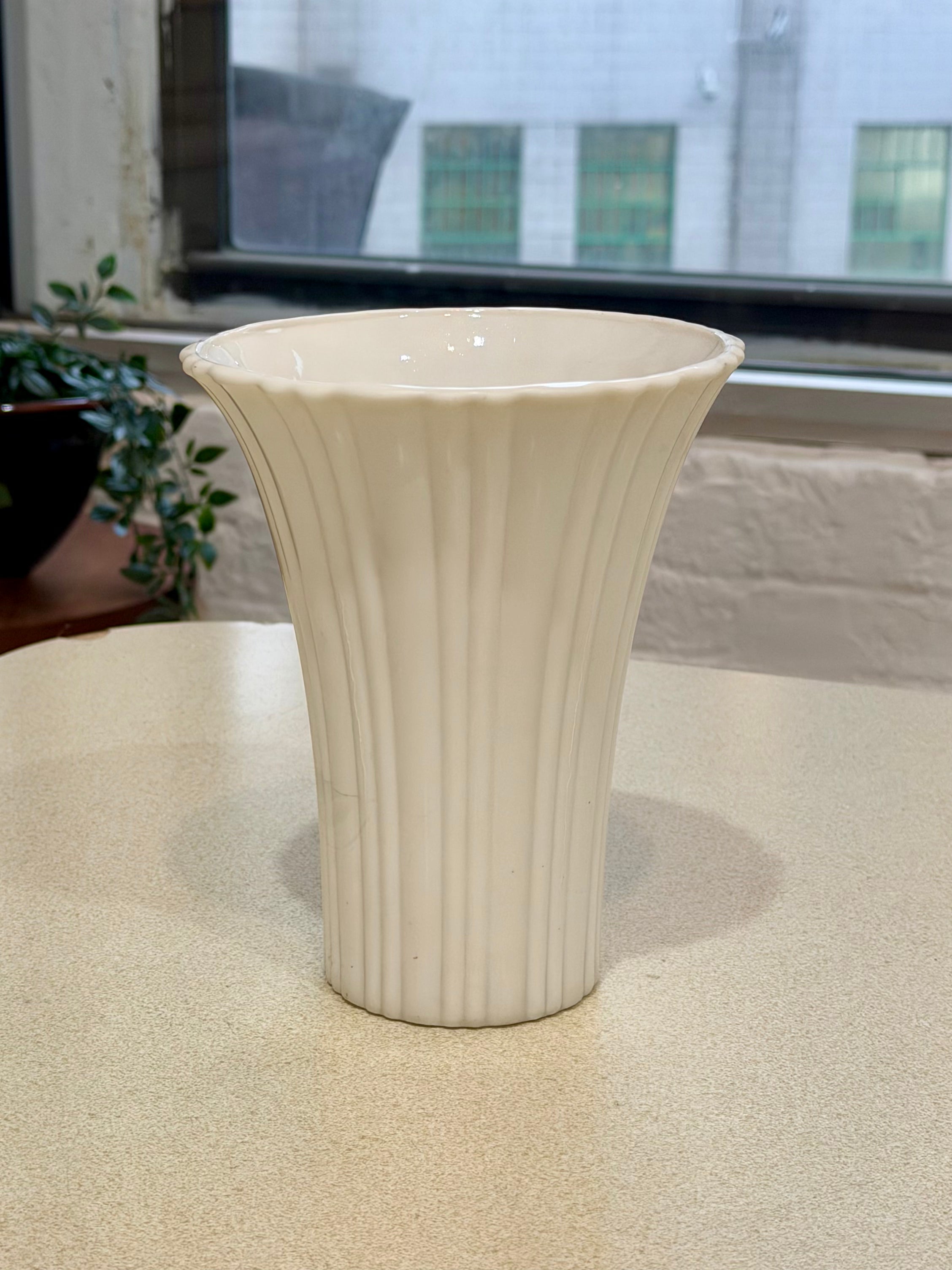 Anchor Hocking Ribbed Flared Milk Glass Vase