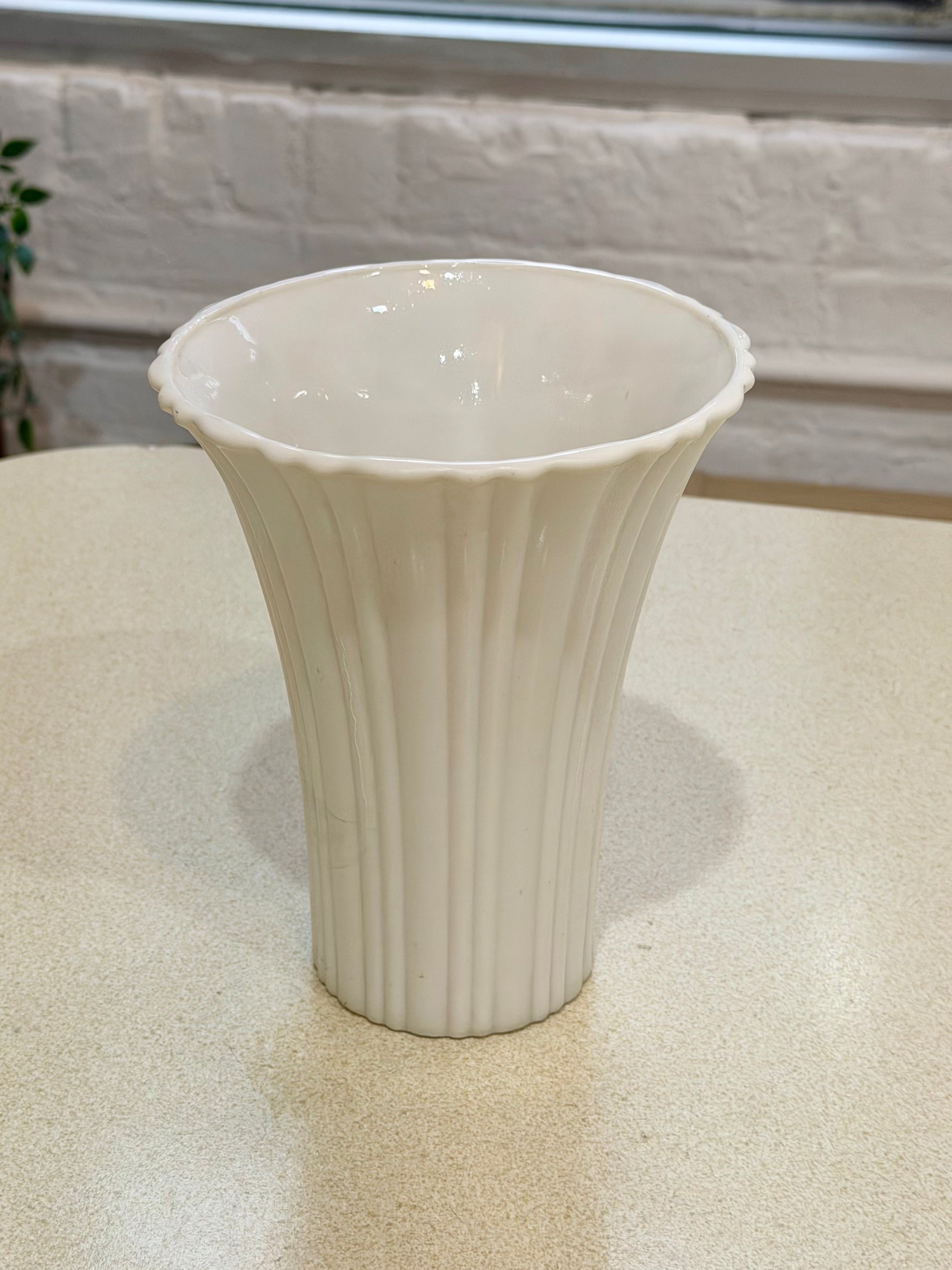 Anchor Hocking Ribbed Flared Milk Glass Vase