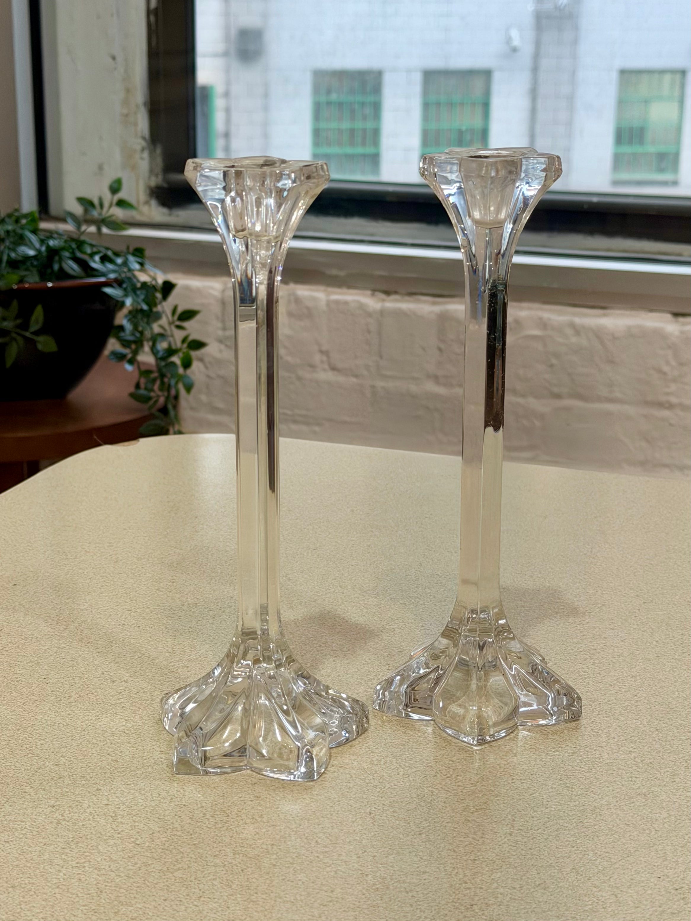 Pair of Mikasa Crystal "Petals" Candlestick Holders