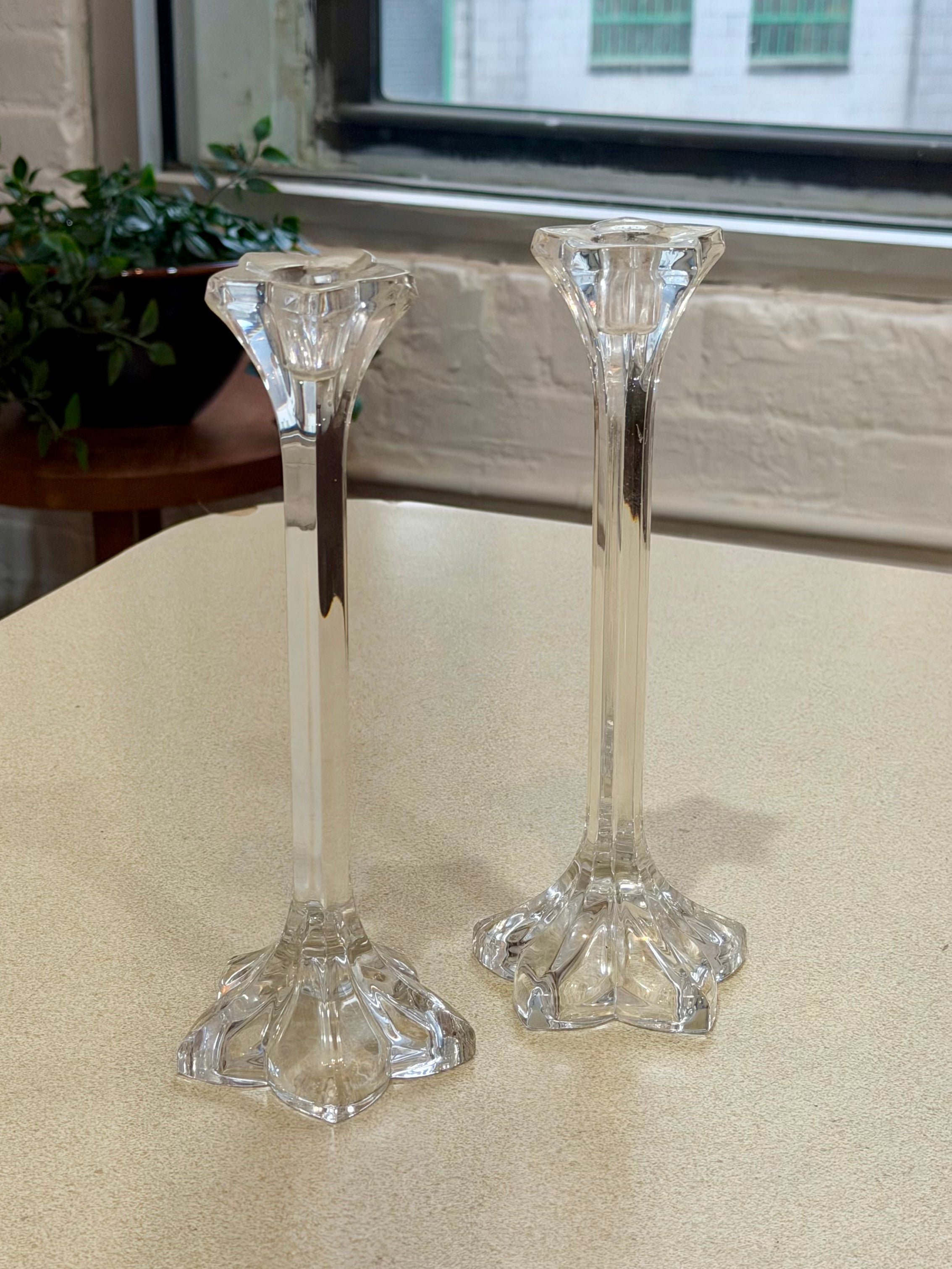 Pair of Mikasa Crystal "Petals" Candlestick Holders