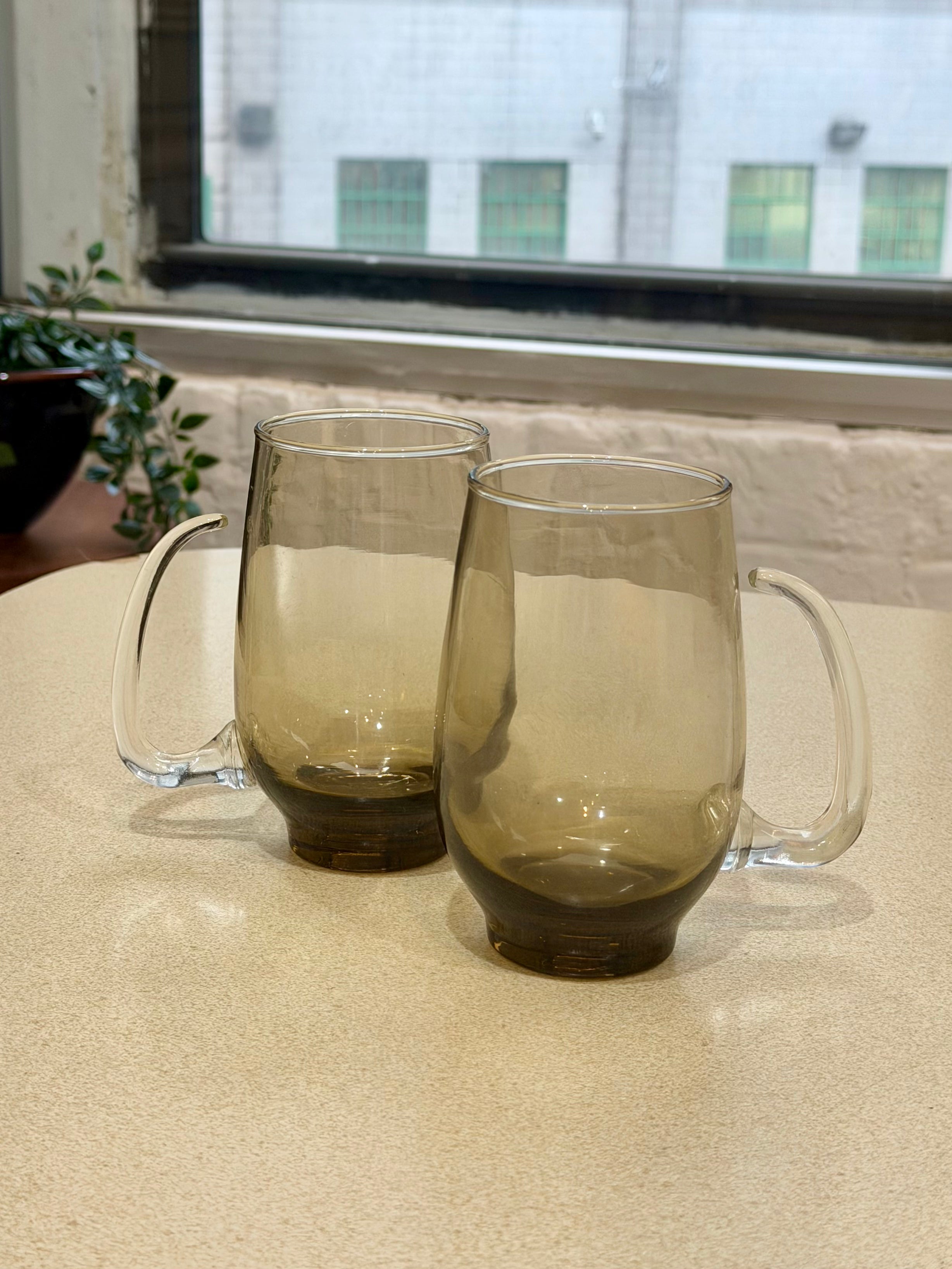 Hand Blown Smoked Glass Beer Mugs