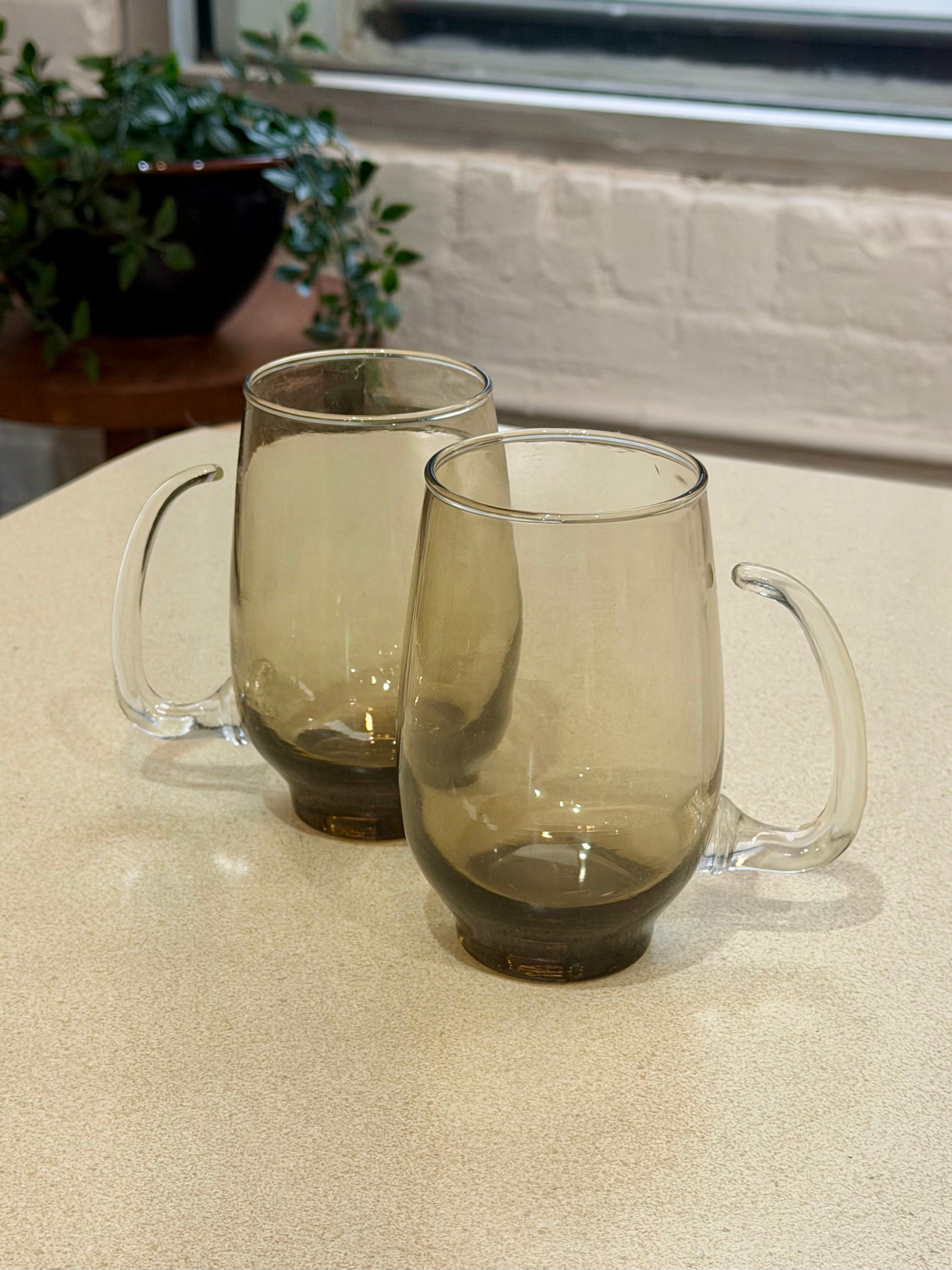 Hand Blown Smoked Glass Beer Mugs