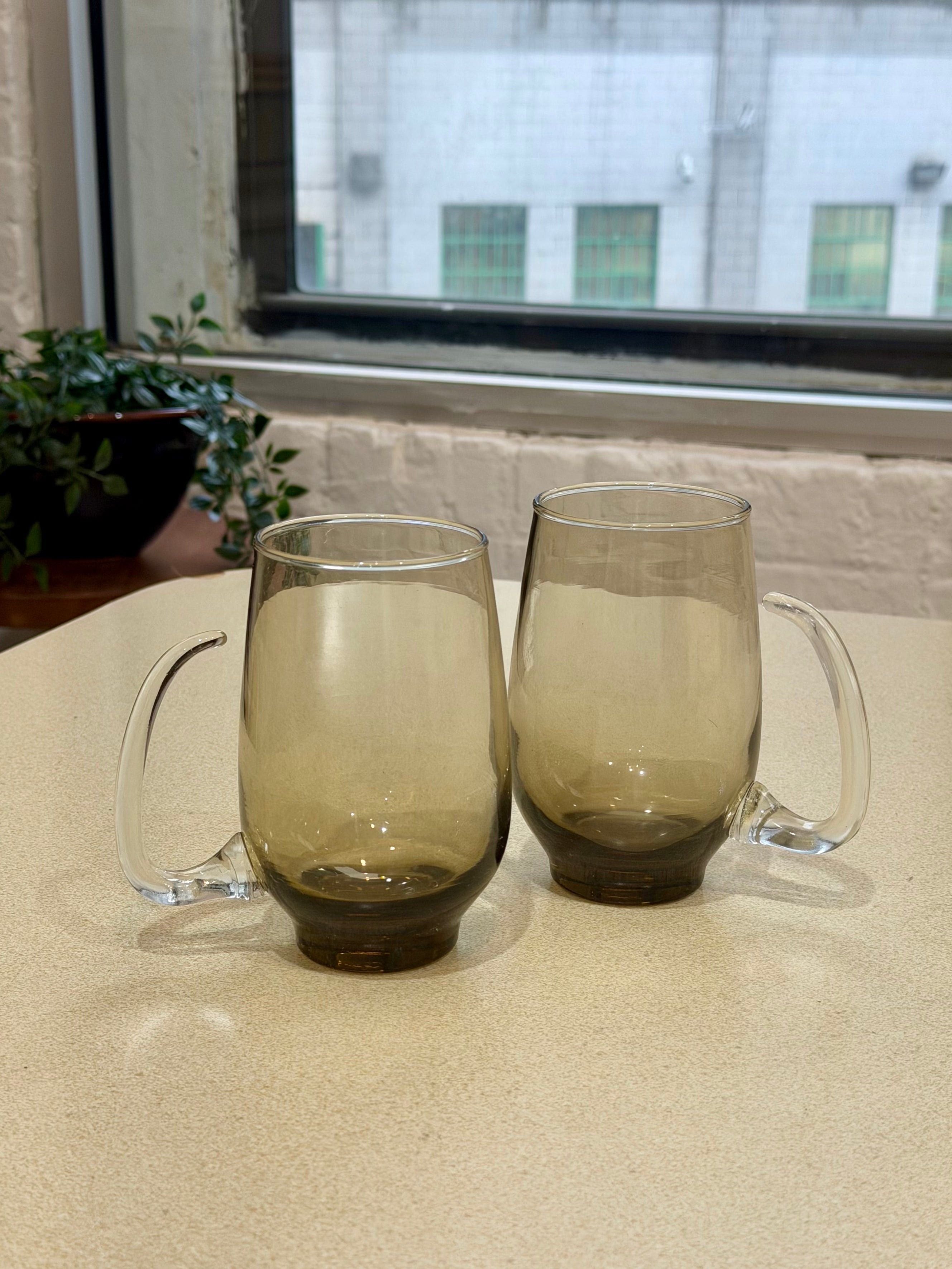 Hand Blown Smoked Glass Beer Mugs