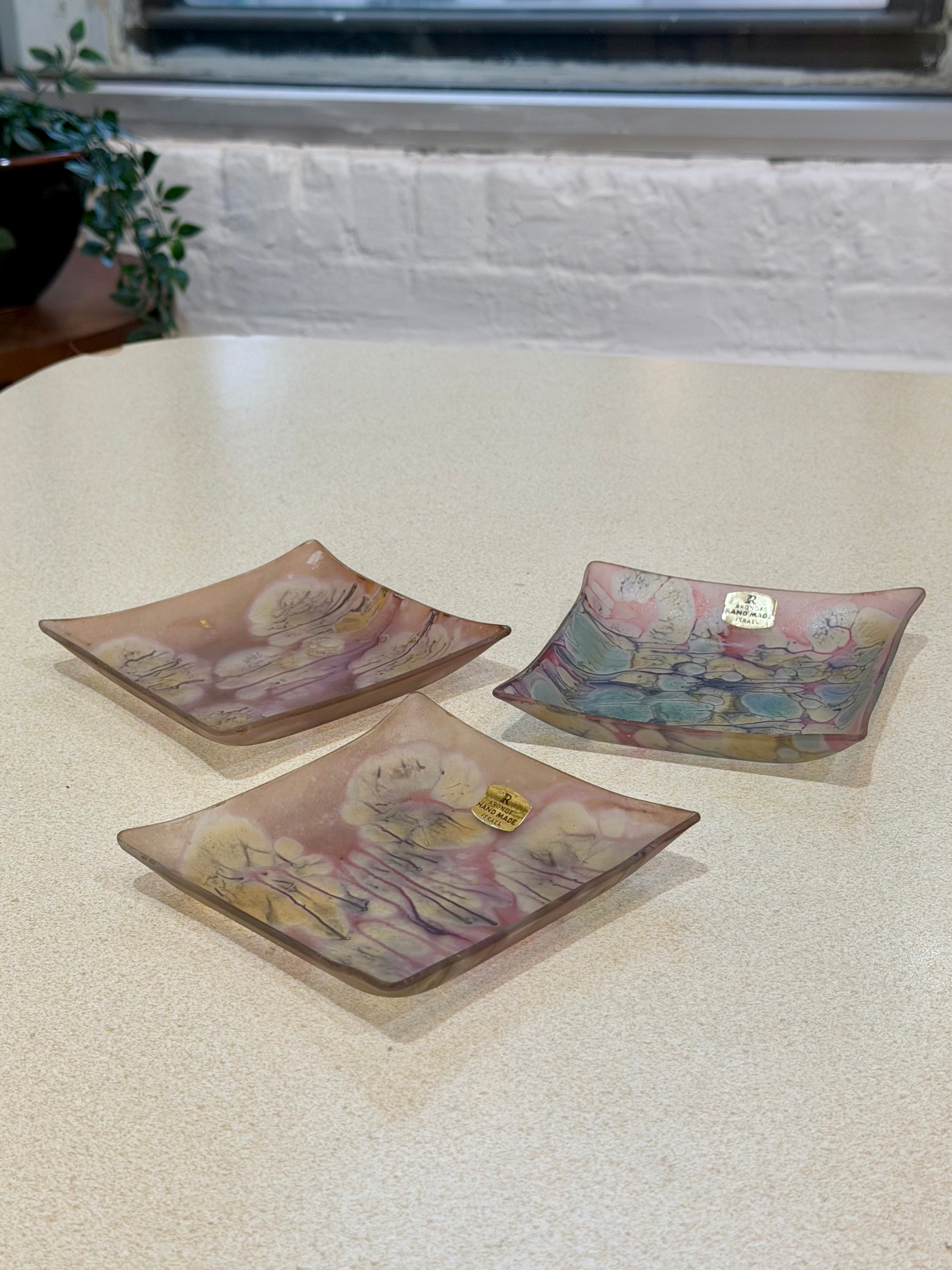 Hand Painted Art Glass Trinket Dish