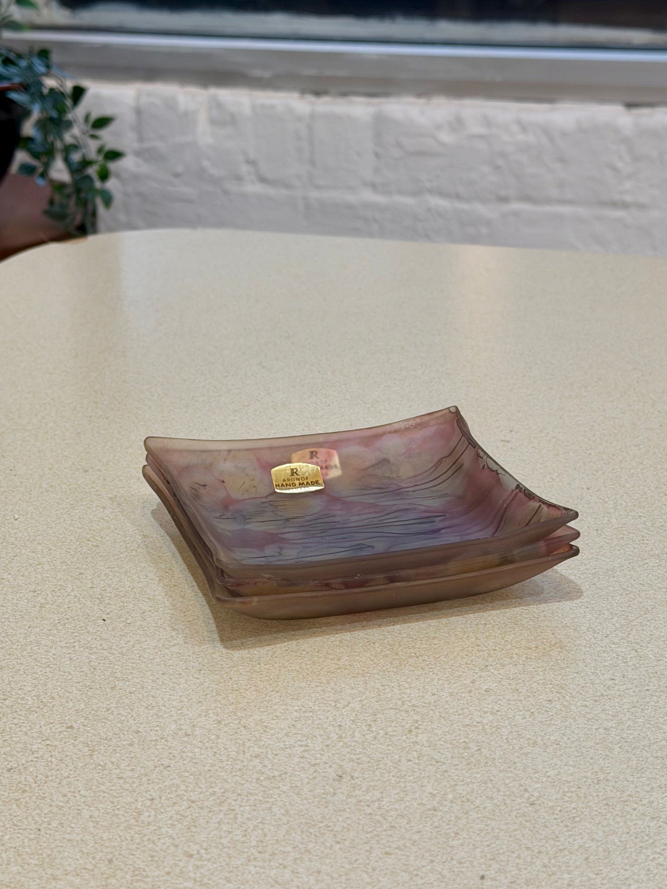 Hand Painted Art Glass Trinket Dish