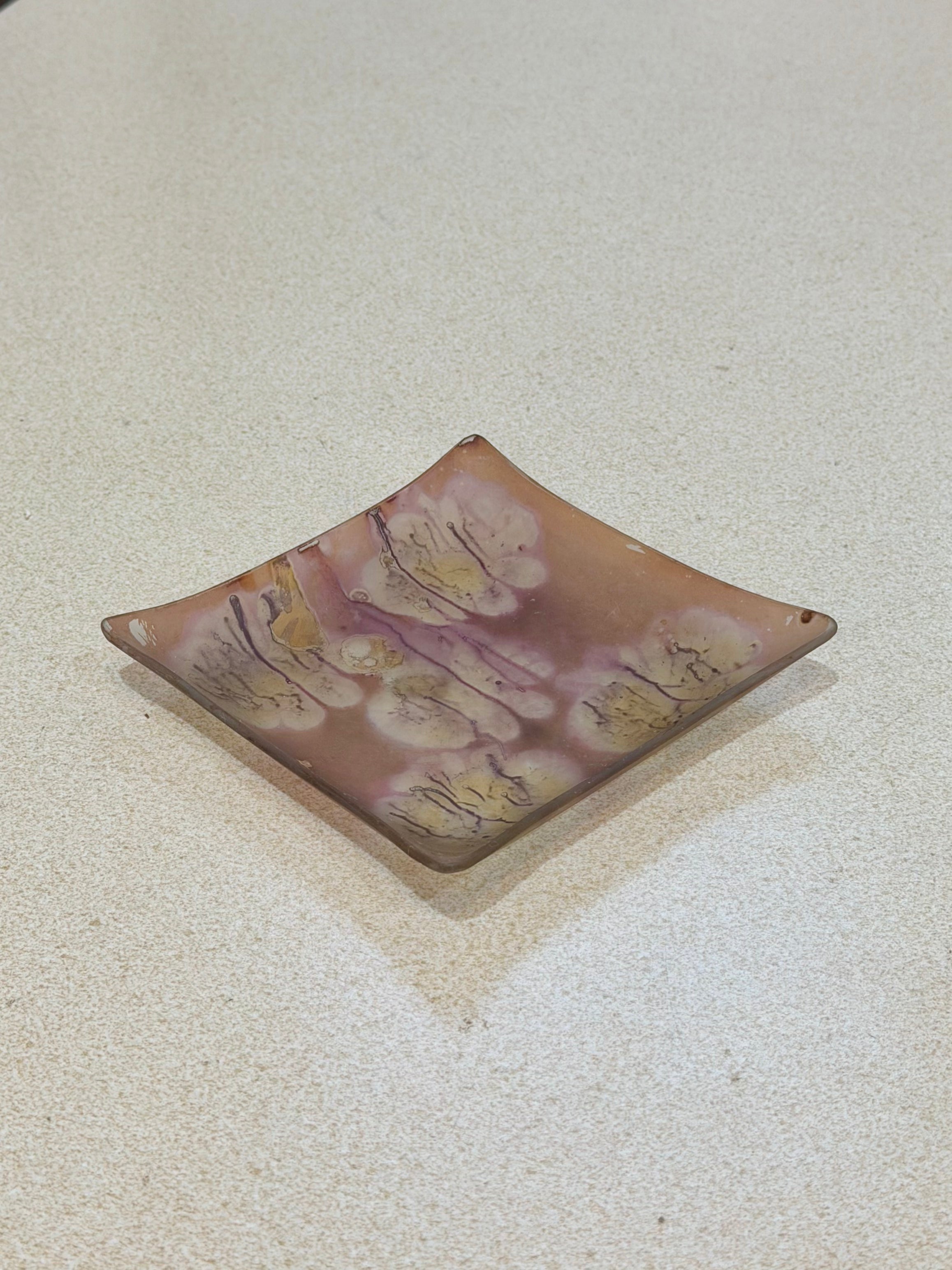 Hand Painted Art Glass Trinket Dish