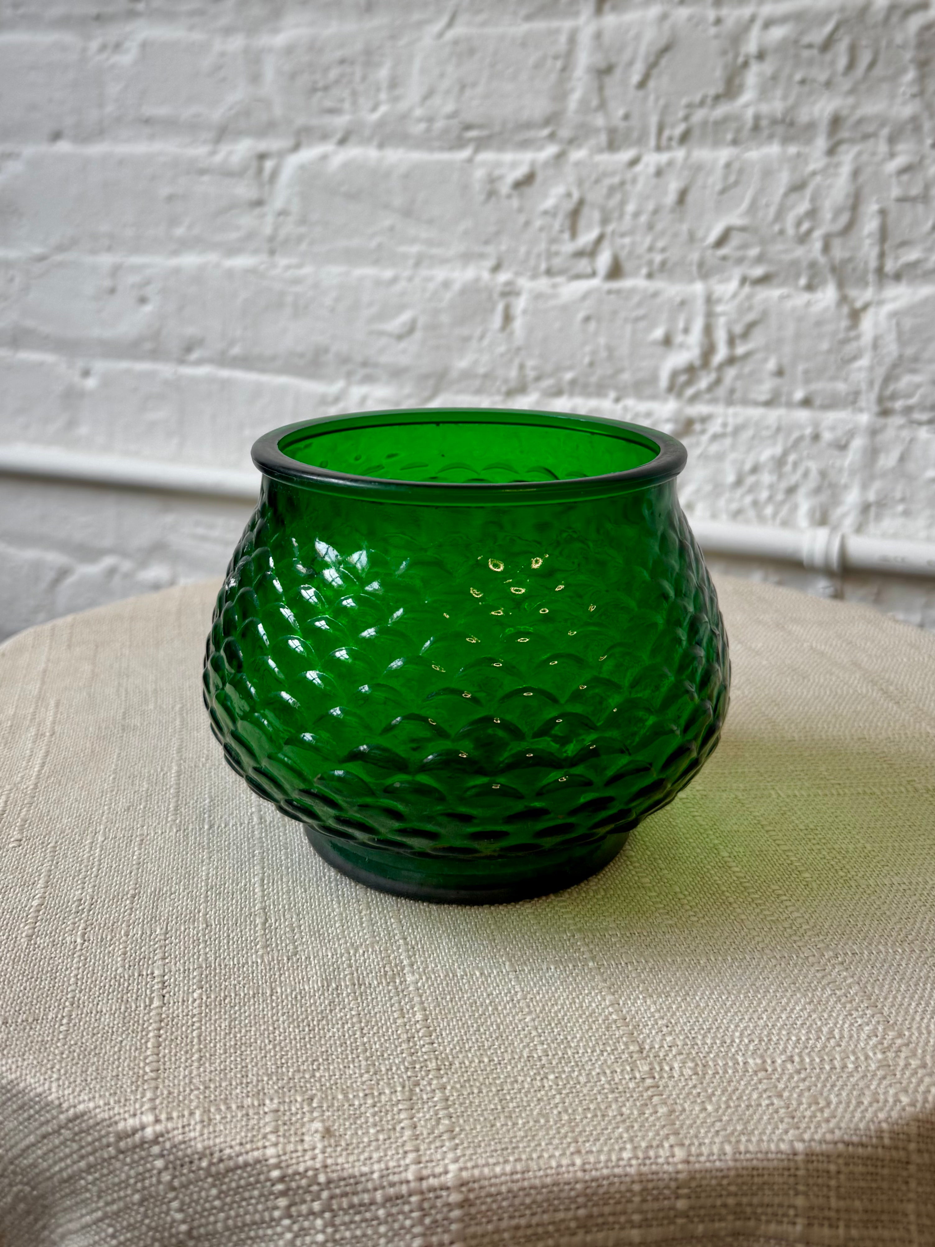 Vintage Green Glass Wide Rimmed Vase