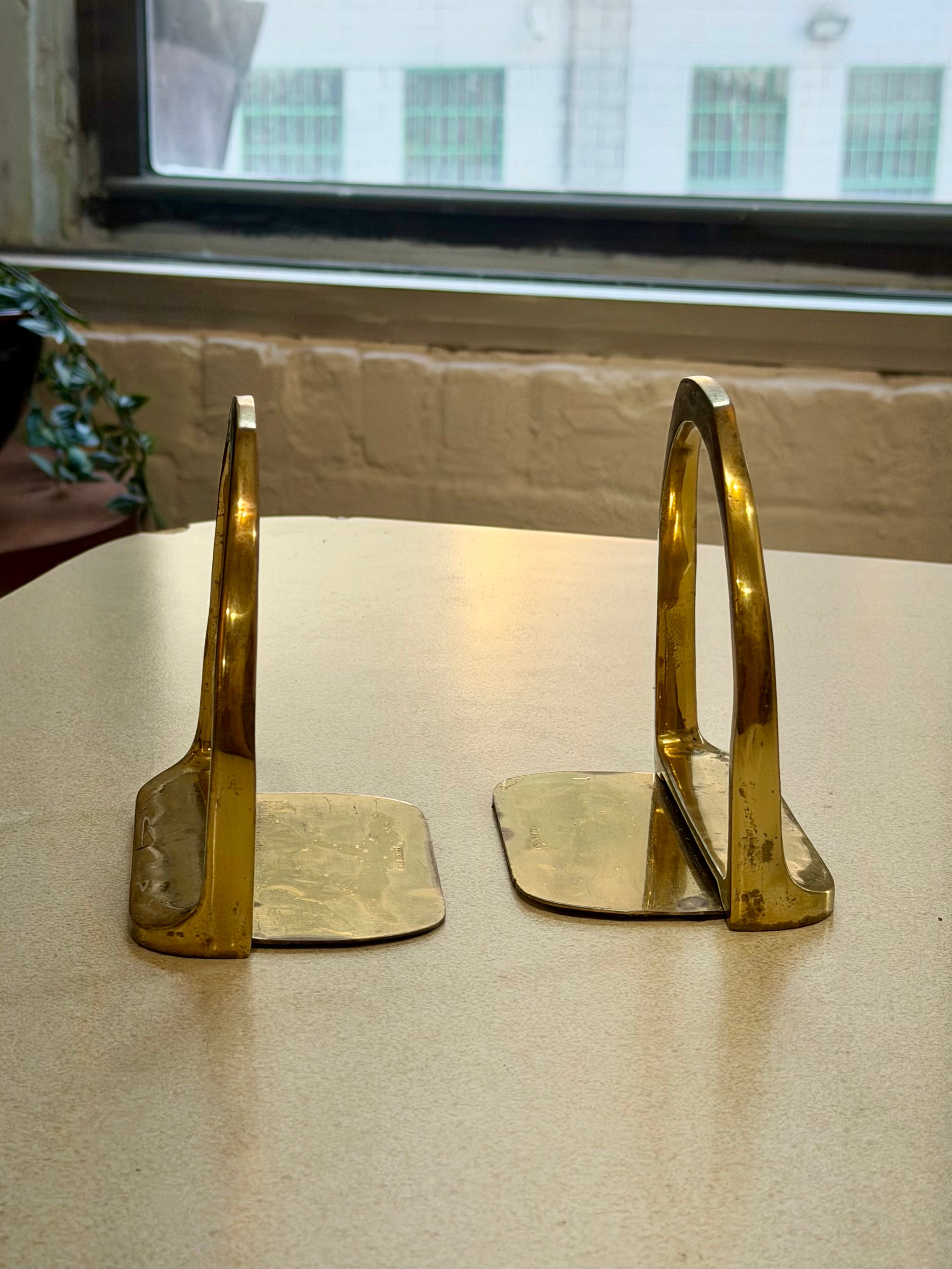 Pair of Solid Brass Equestrian Saddle Stirrup Bookends
