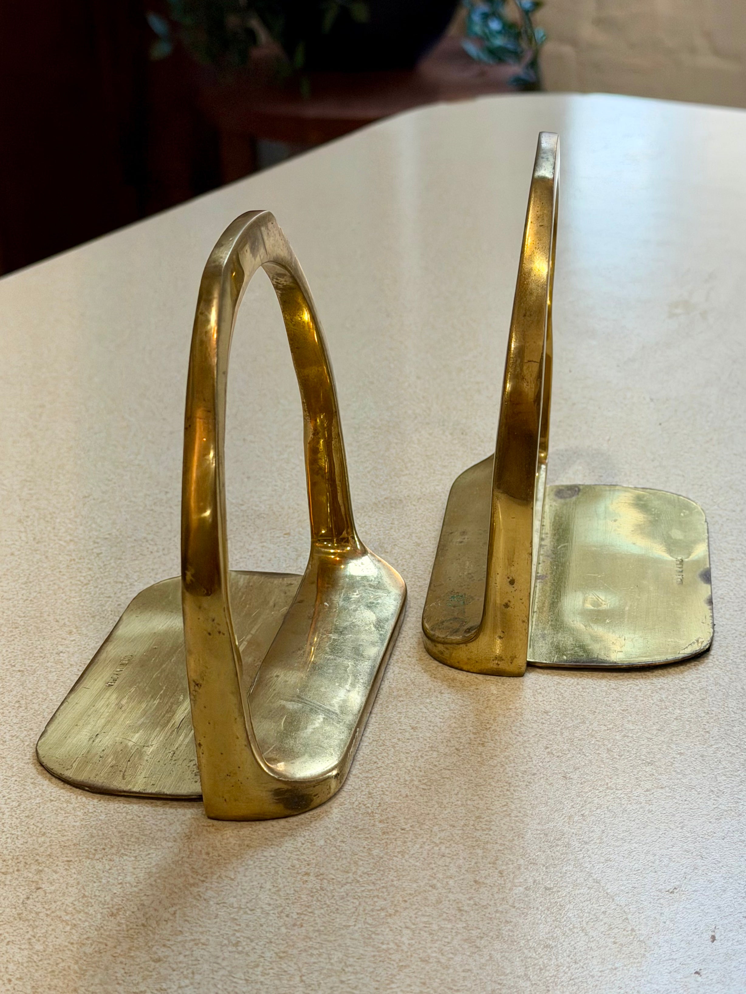 Pair of Solid Brass Equestrian Saddle Stirrup Bookends