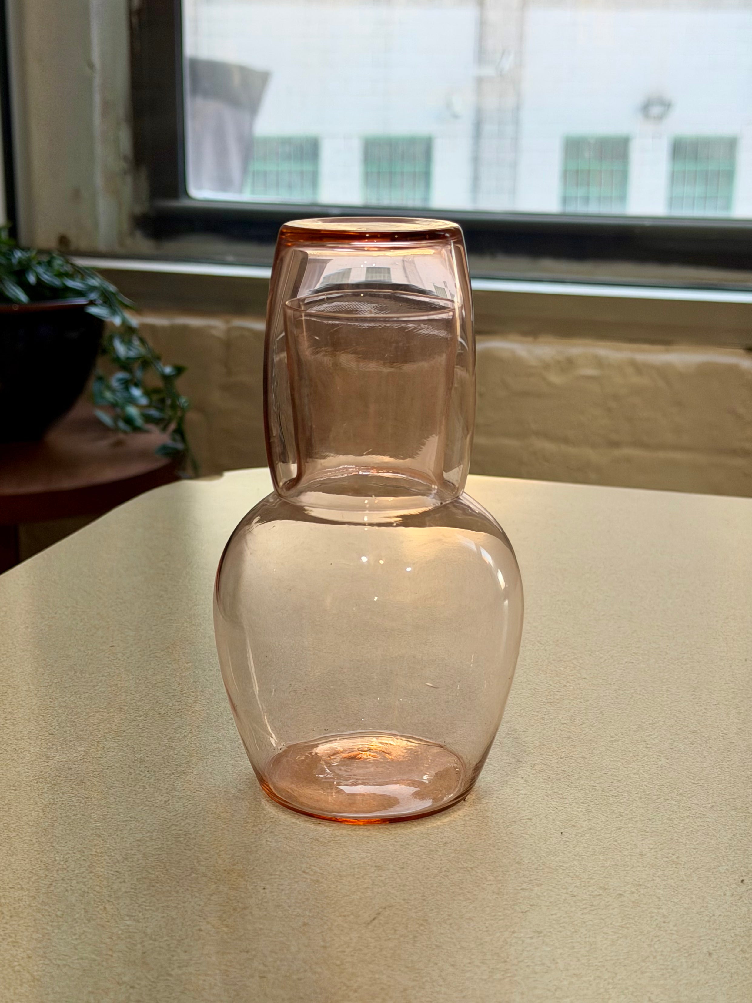 Pink Glass Bedside Water Carafe and Tumbler Set
