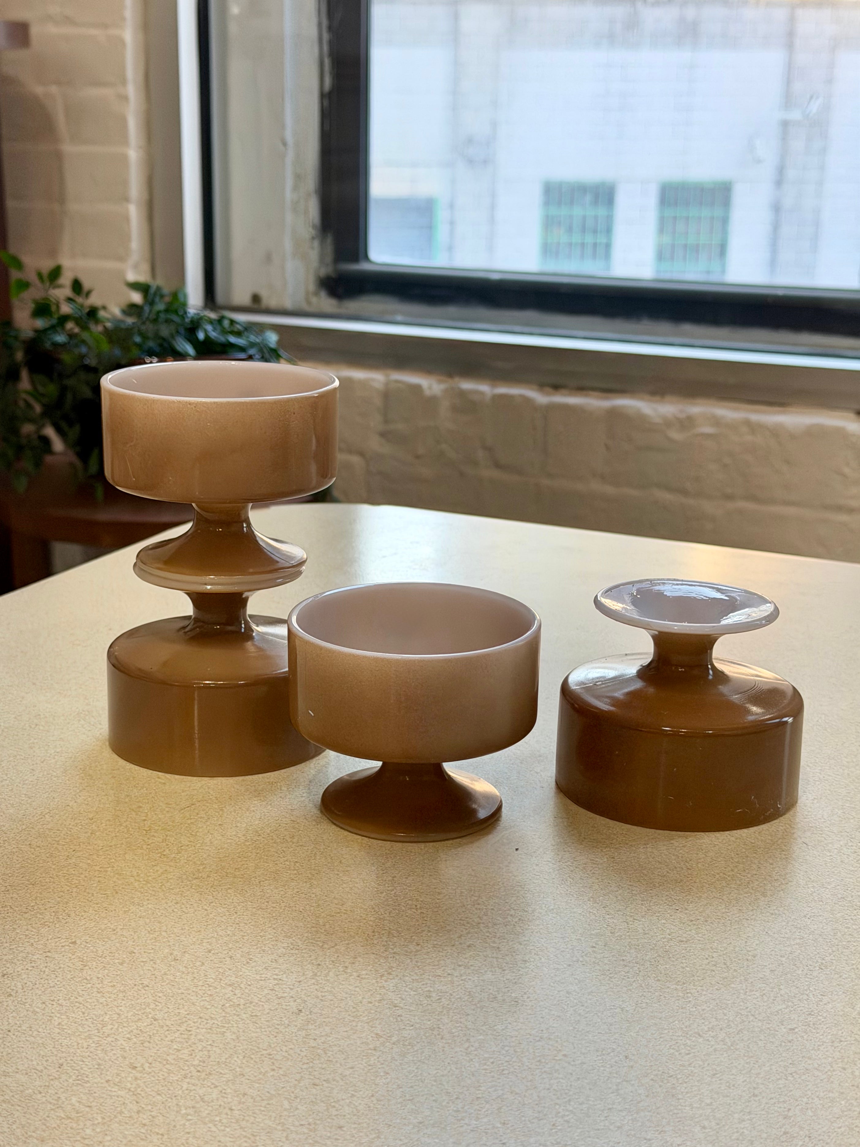 Brown Milk Glass Footed Dessert Cups