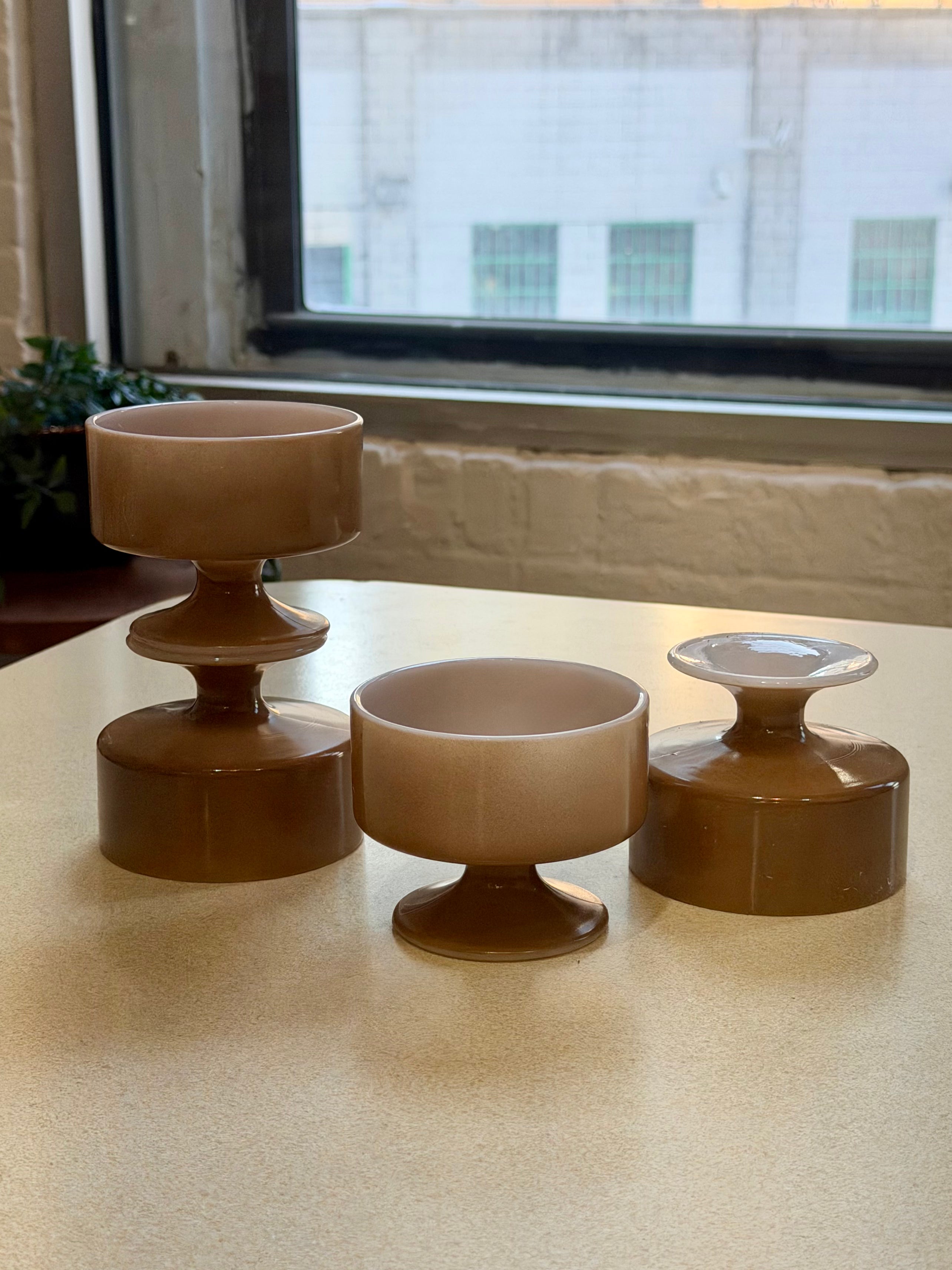 Brown Milk Glass Footed Dessert Cups