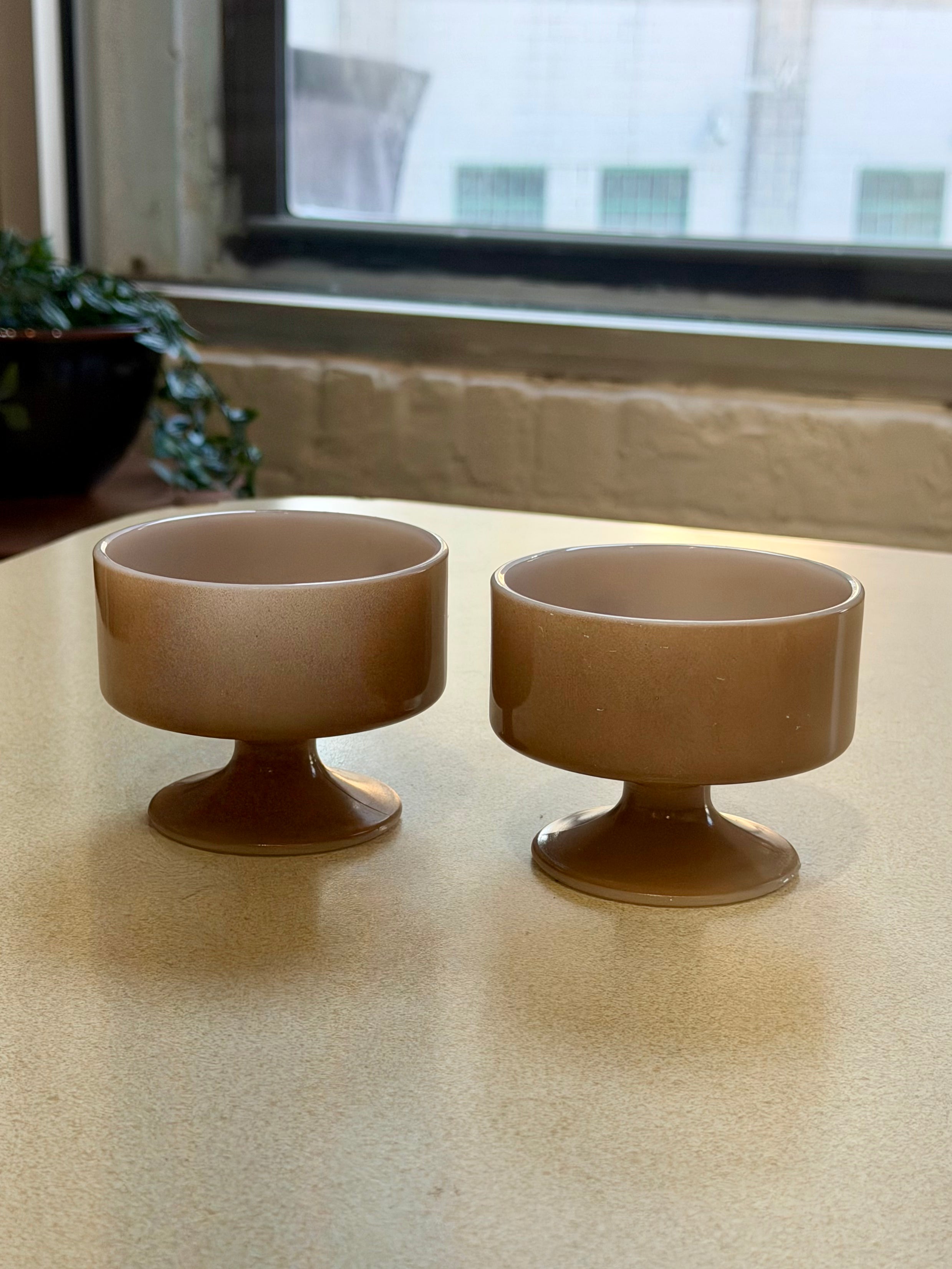 Brown Milk Glass Footed Dessert Cups