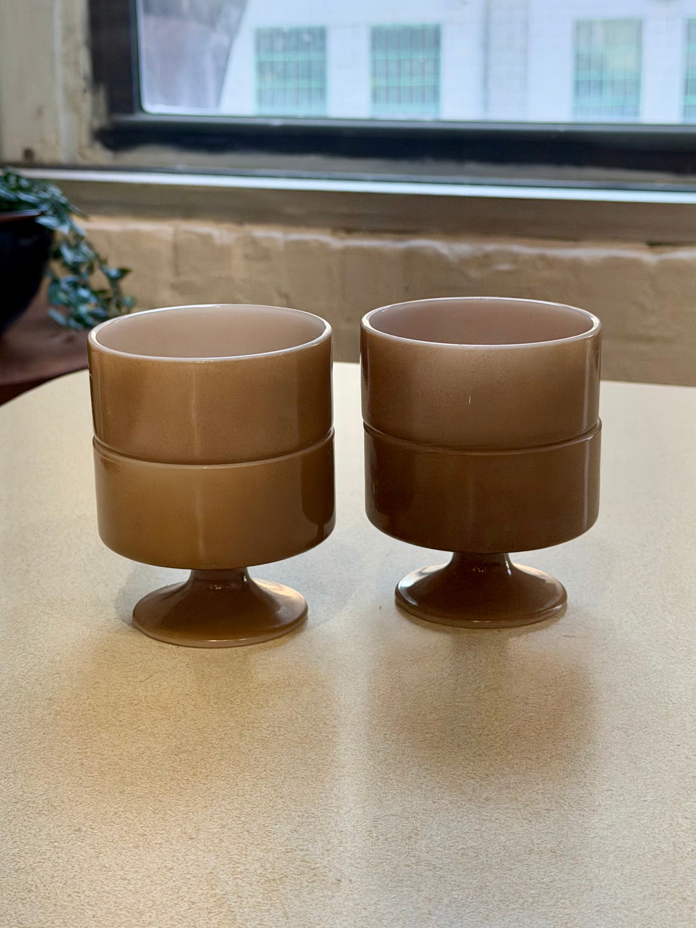 Brown Milk Glass Footed Dessert Cups