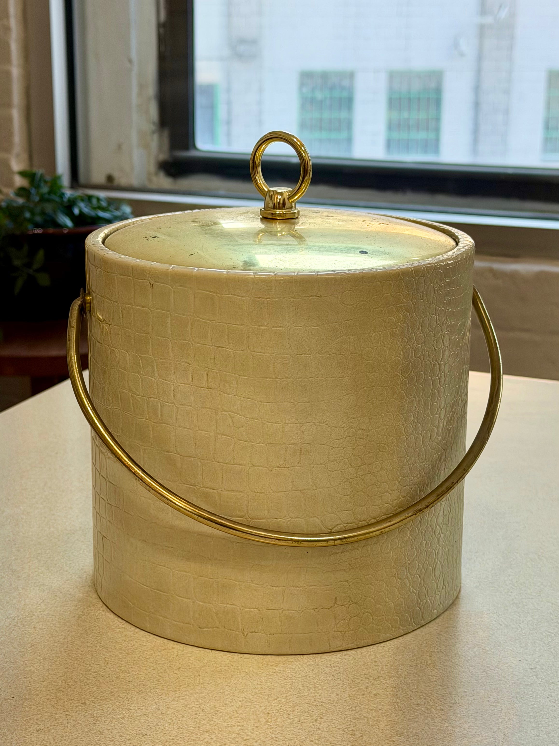 Mid Century Faux Alligator Ice Bucket with Brass Handle
