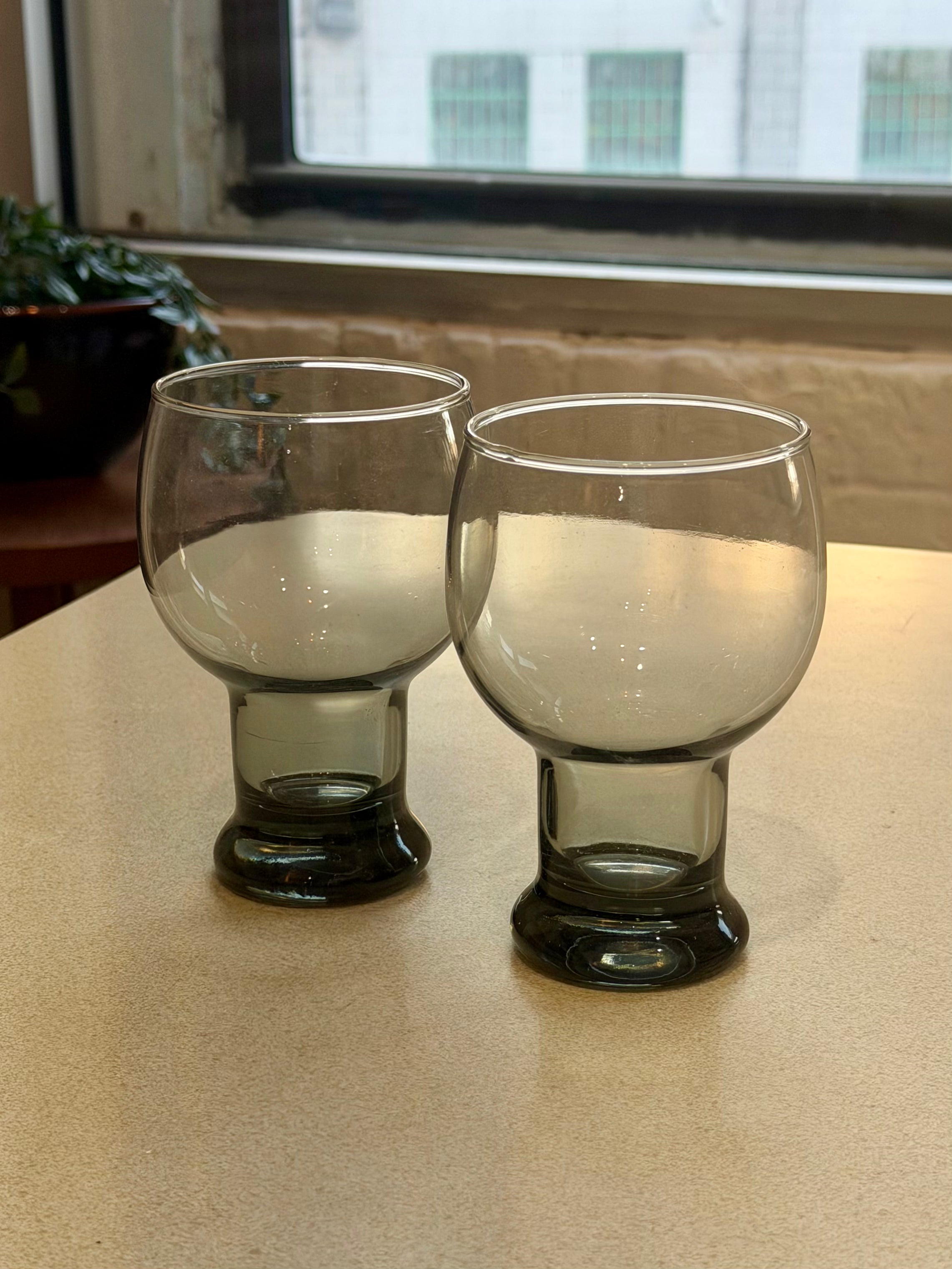 Mid Century Smoke Gray Pedestal Beer Glasses