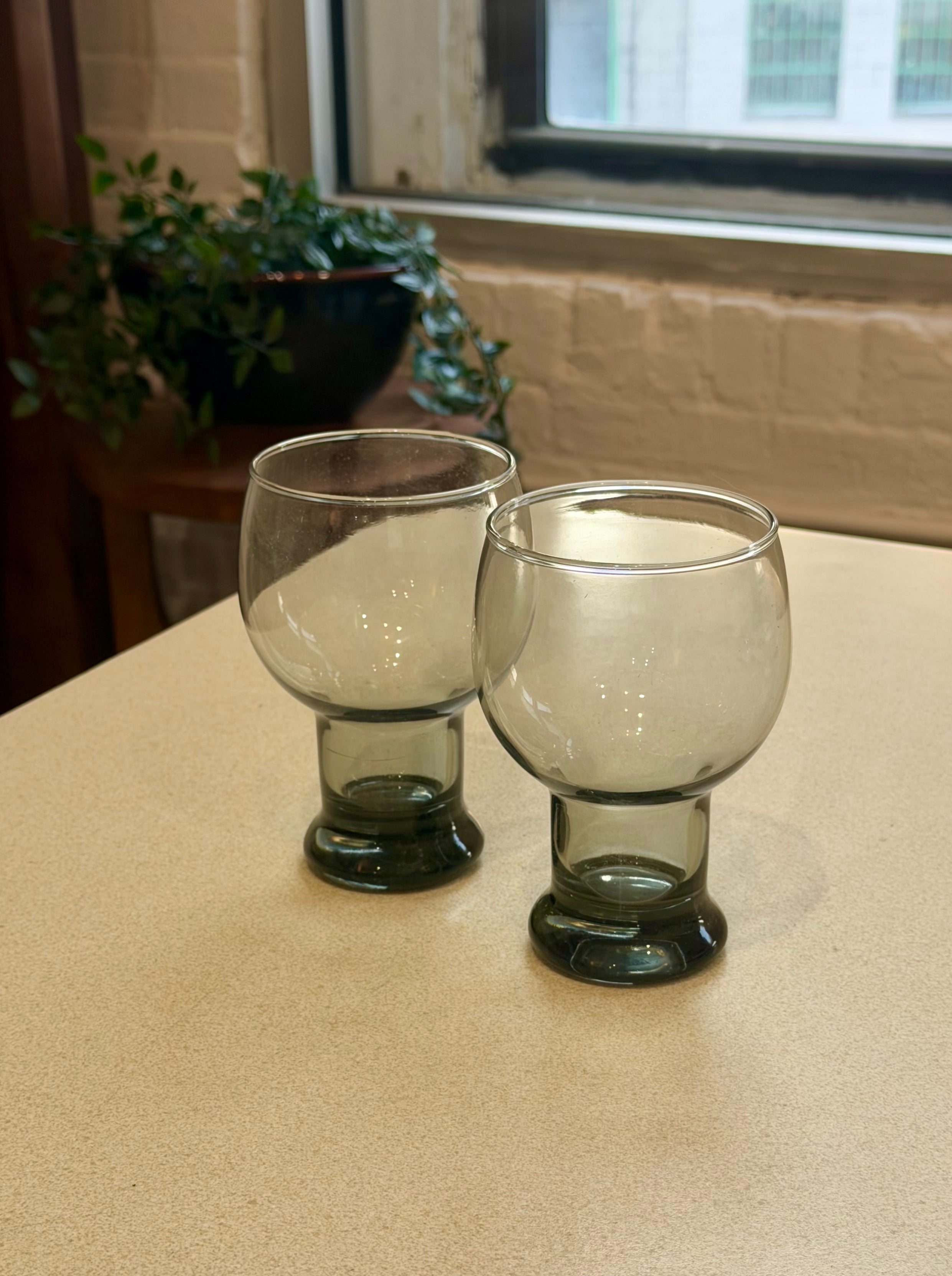 Mid Century Smoke Gray Pedestal Beer Glasses