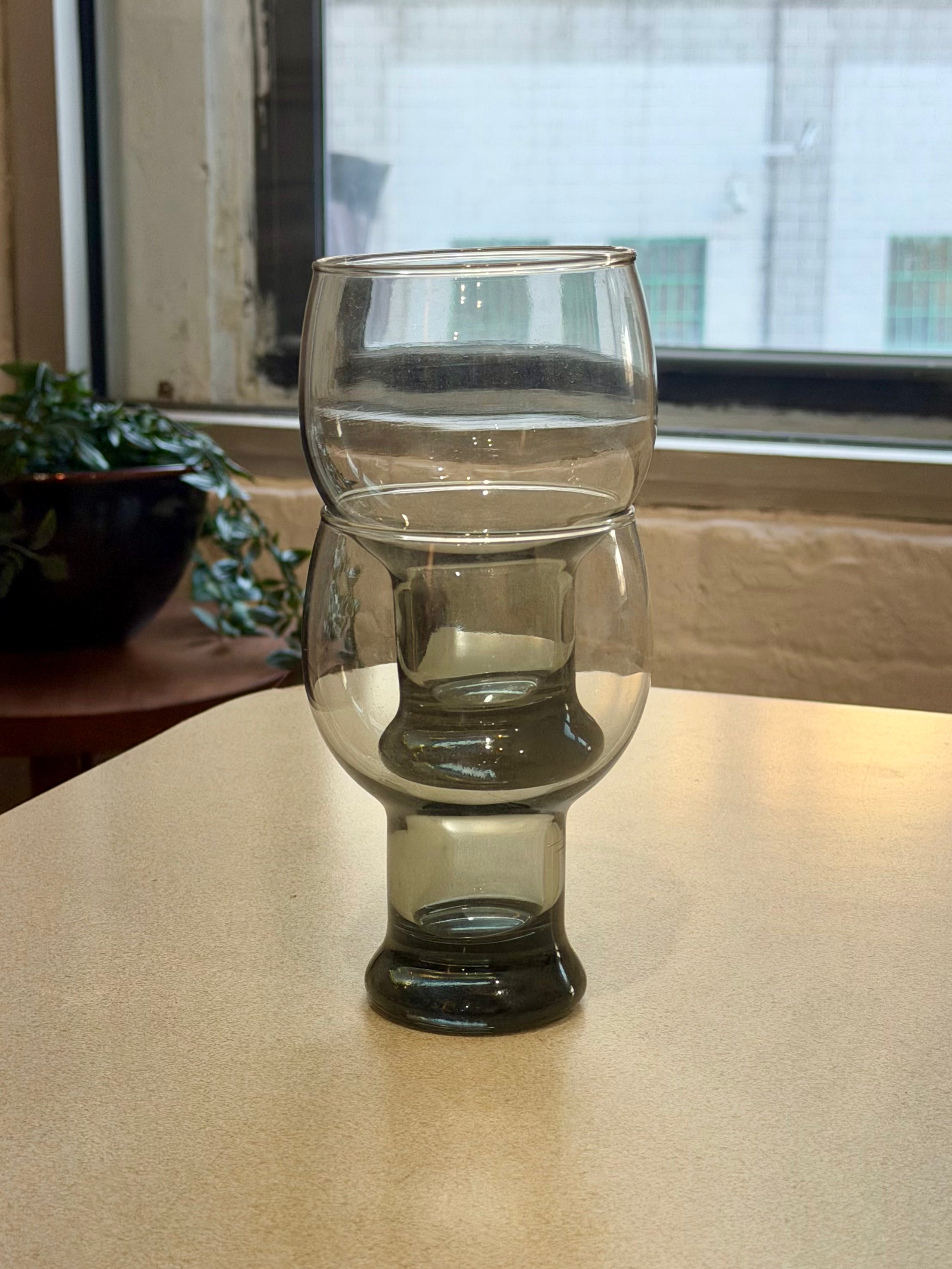 Mid Century Smoke Gray Pedestal Beer Glasses