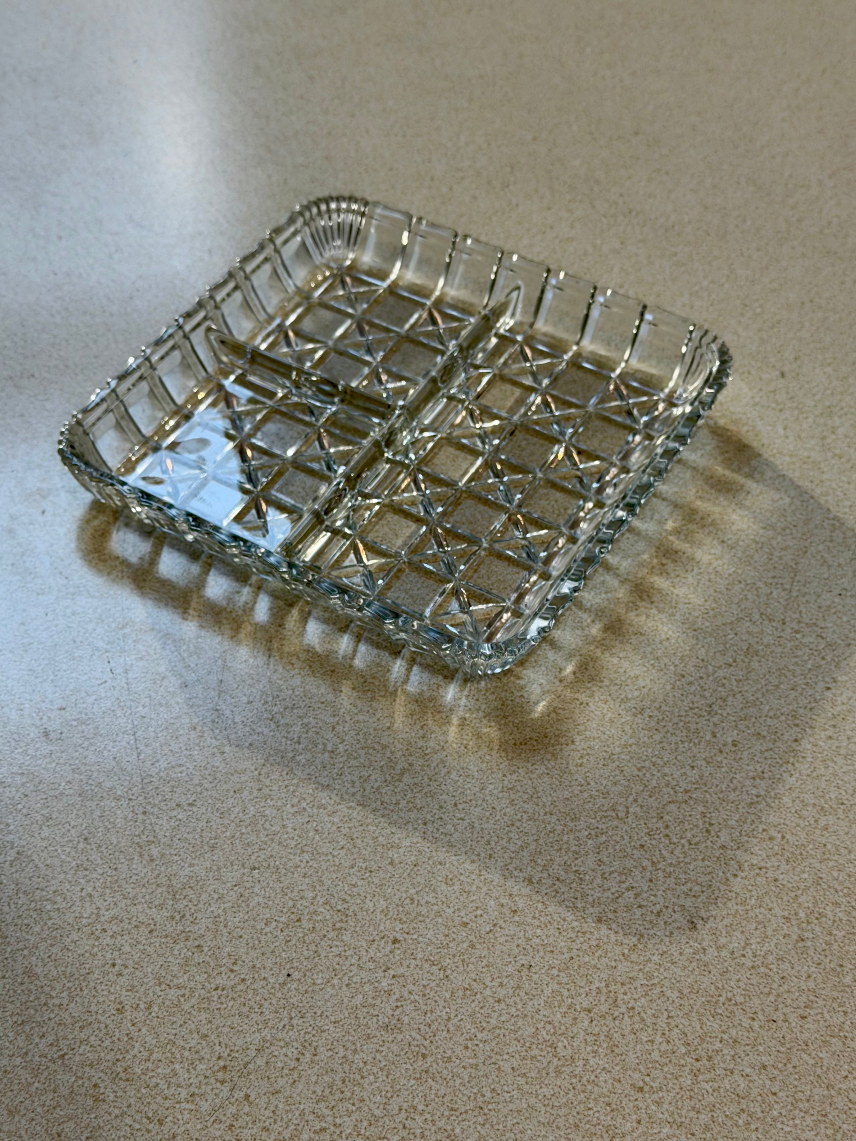 Three Section Divided Etched Glass Dish