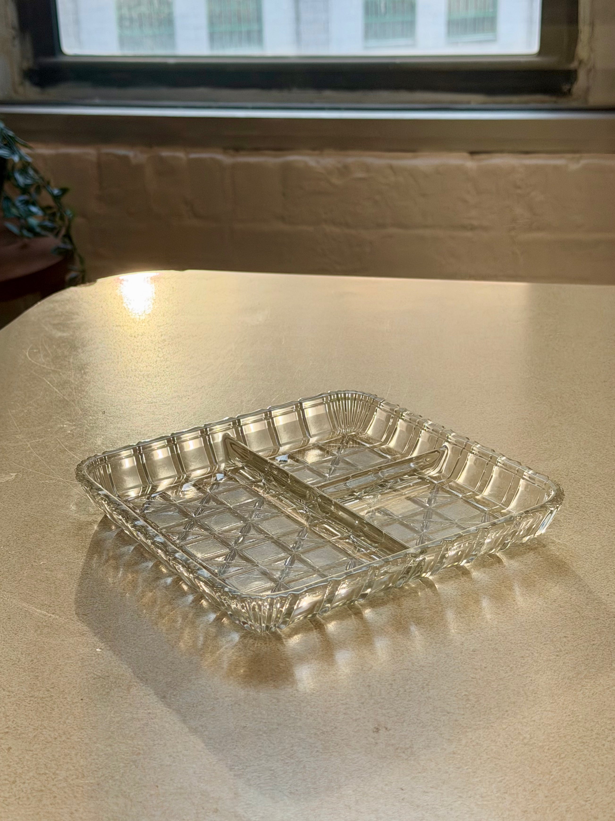 Three Section Divided Etched Glass Dish