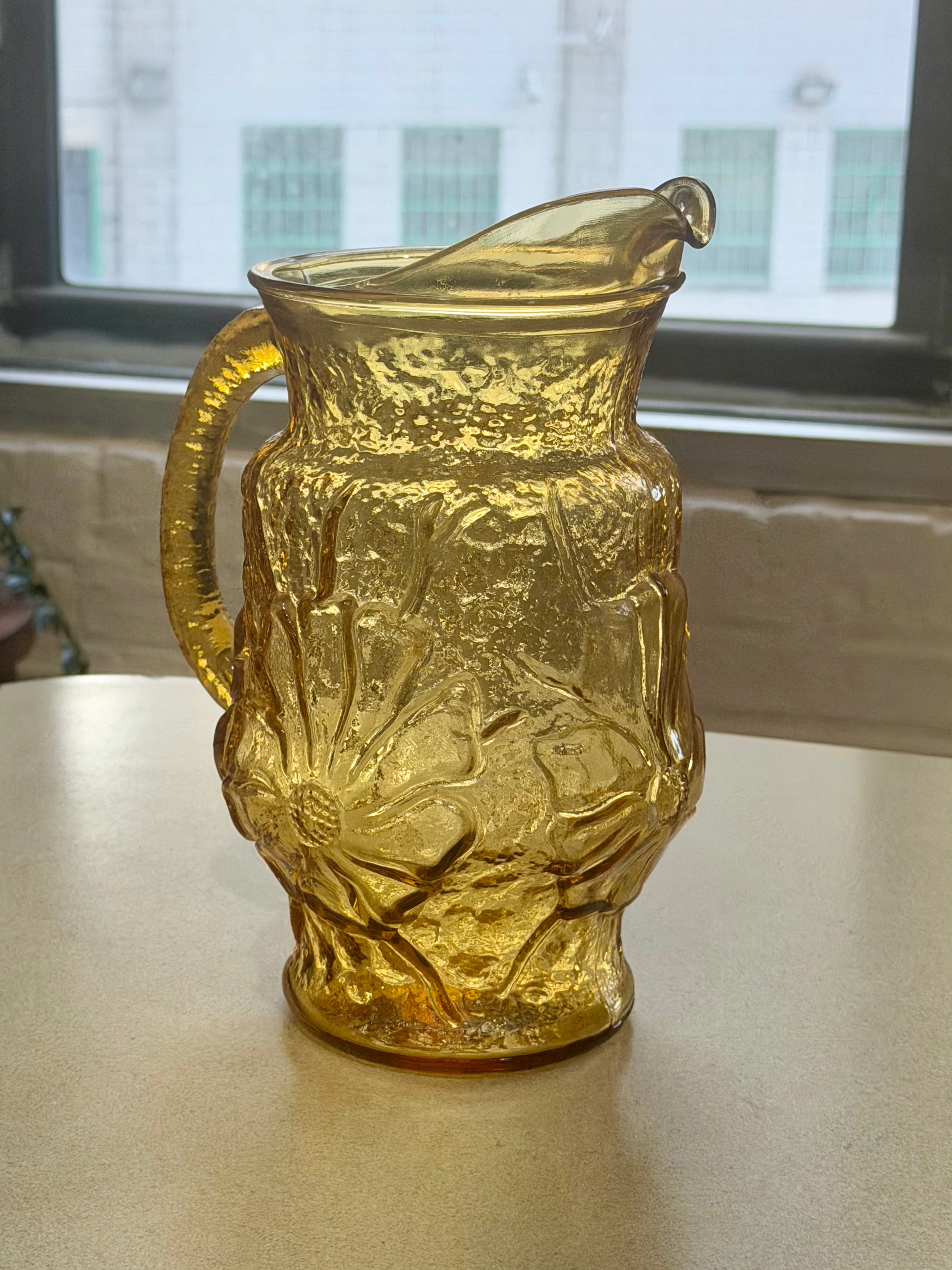 Anchor Hocking Rainflower Amber Glass Pitcher