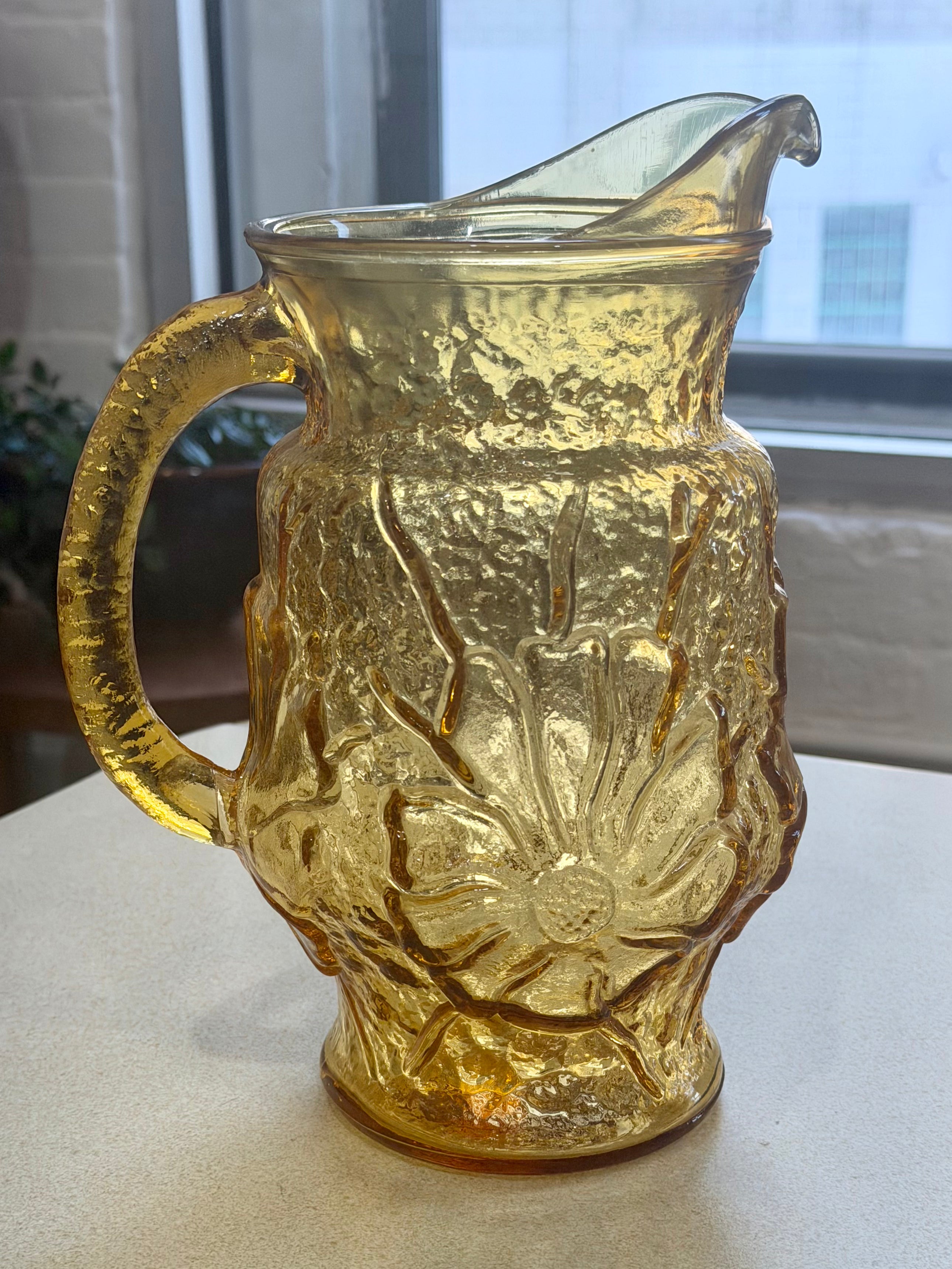 Anchor Hocking Rainflower Amber Glass Pitcher