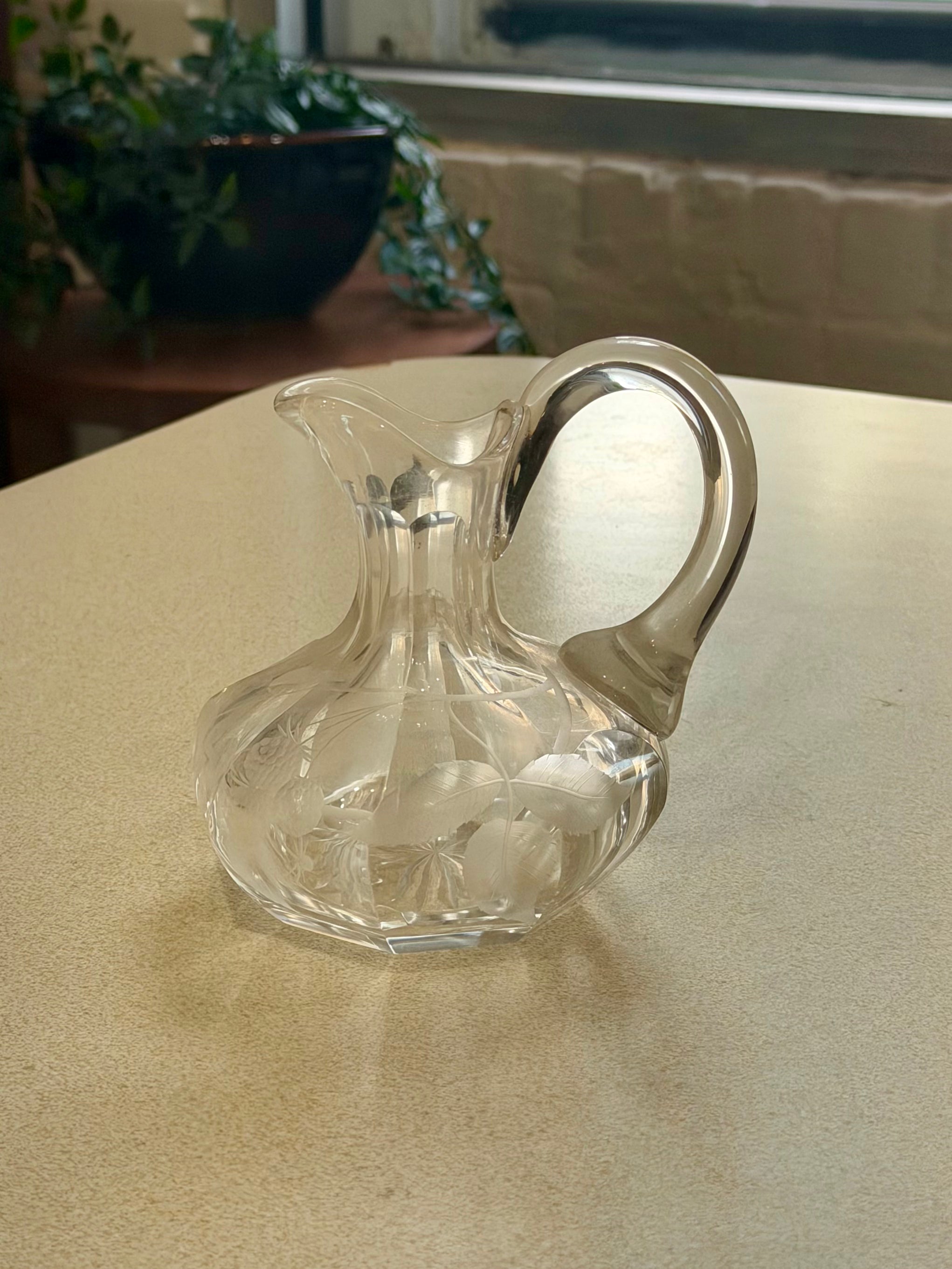 Cut Glass Floral Etched Cruet