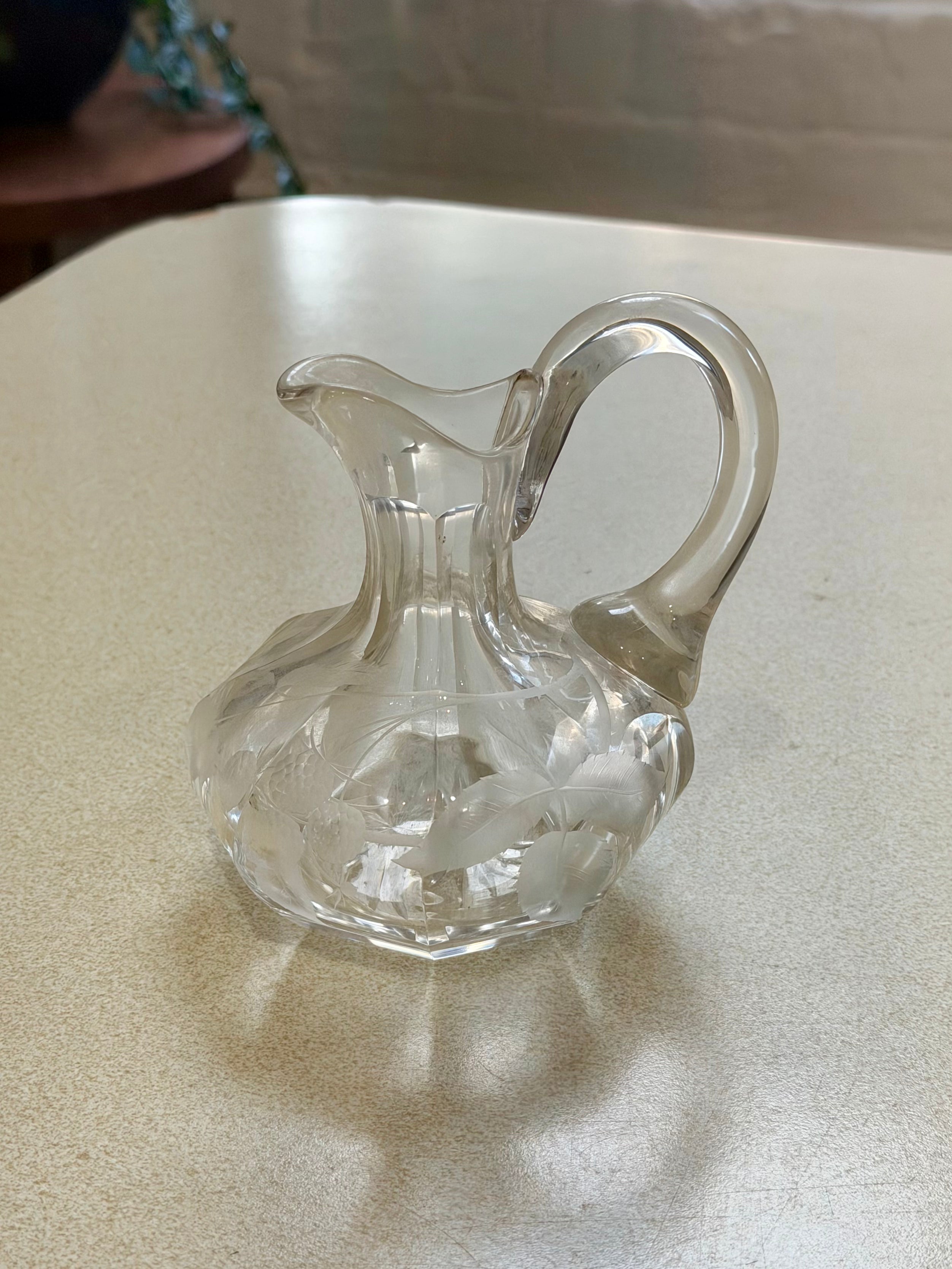 Cut Glass Floral Etched Cruet
