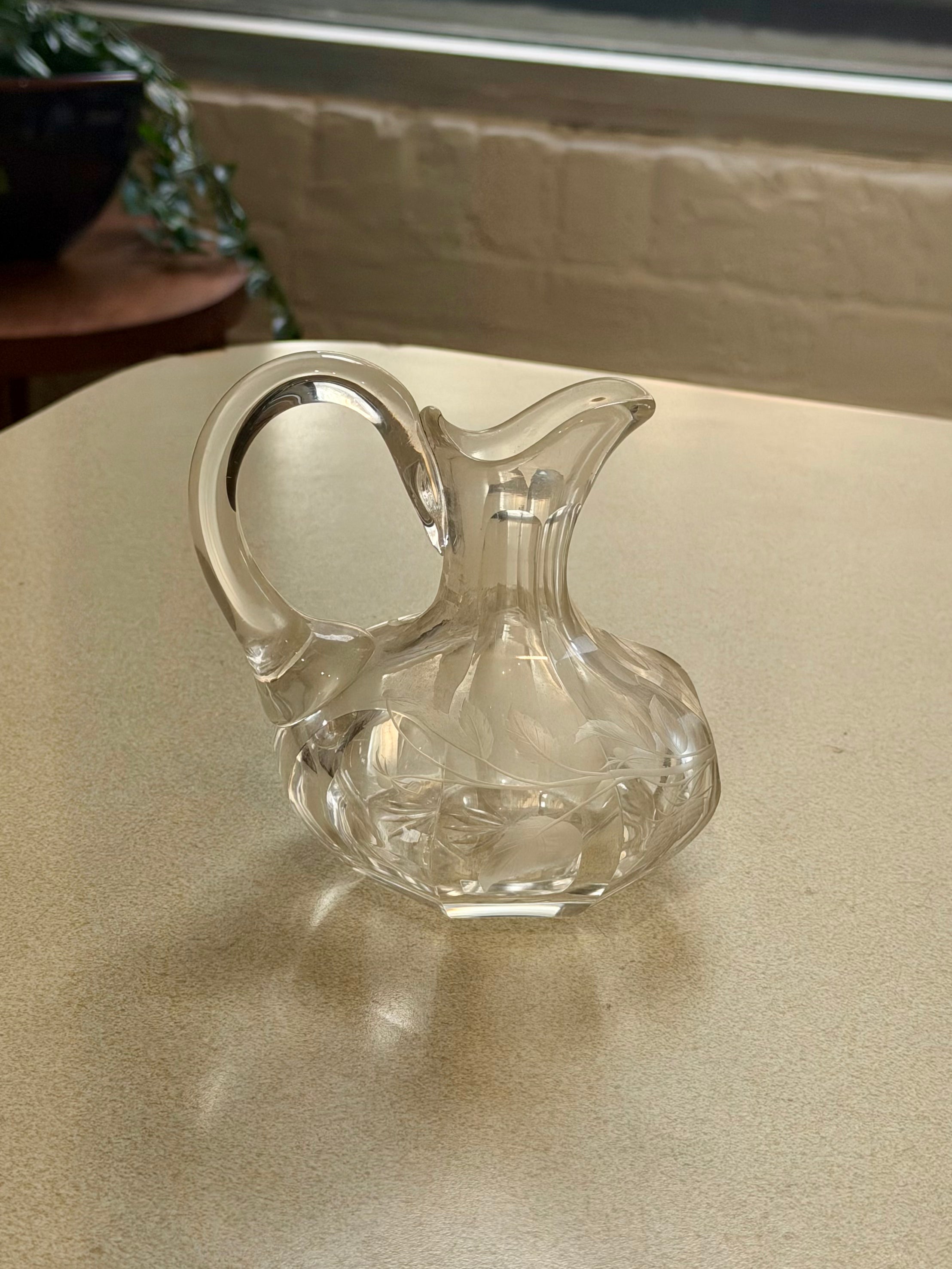 Cut Glass Floral Etched Cruet