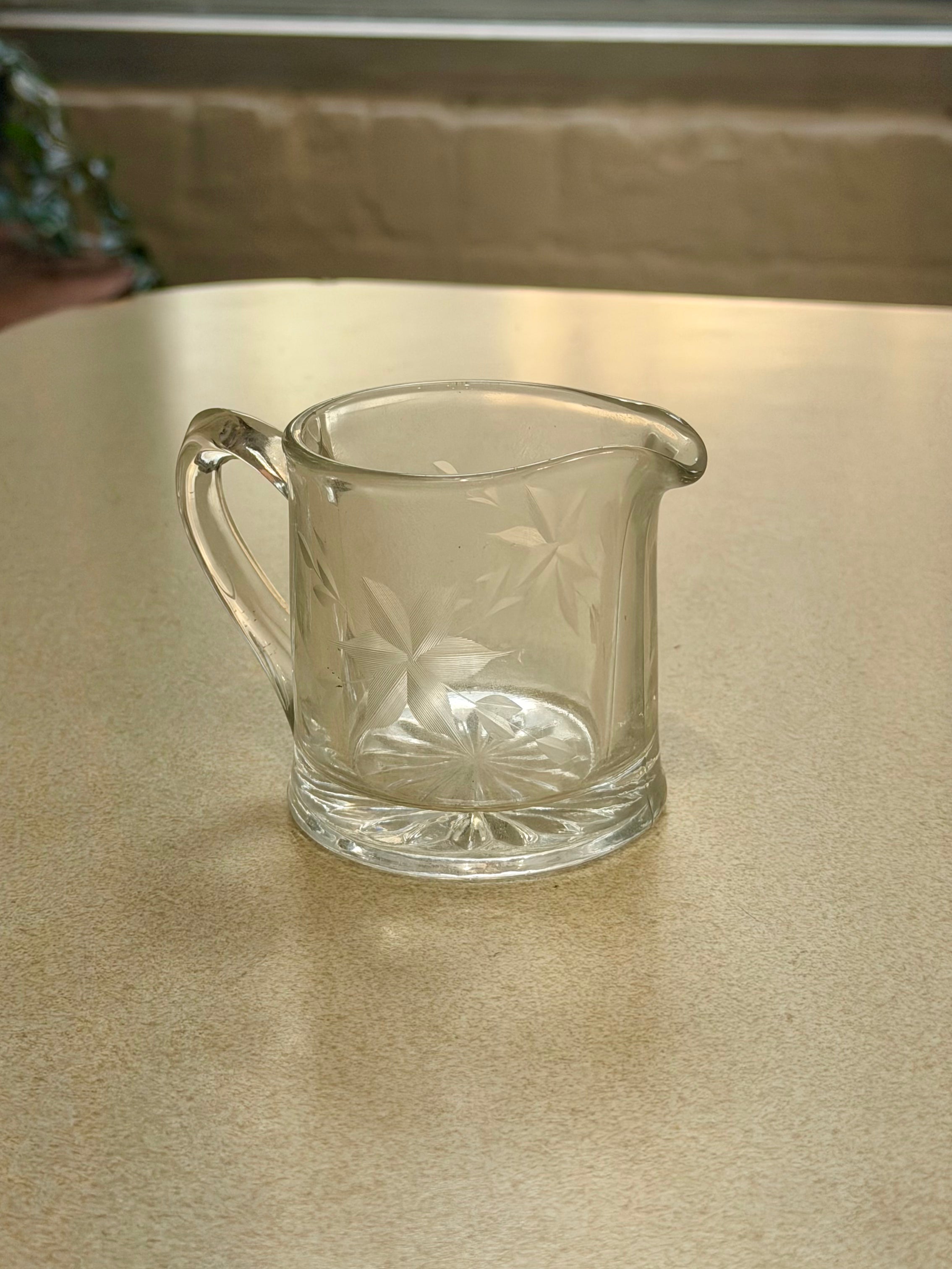 Etched Glass Creamer Pitcher