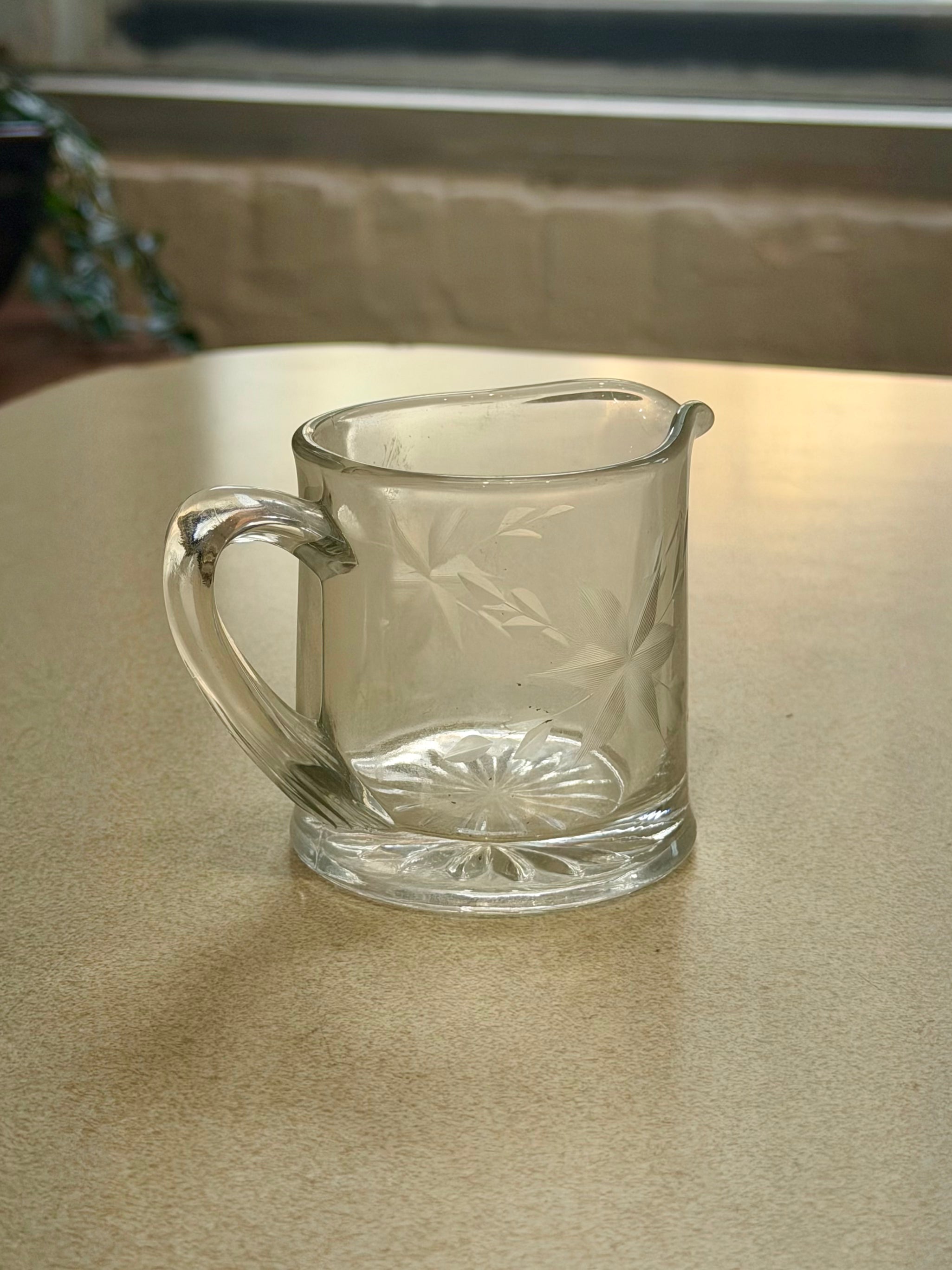 Etched Glass Creamer Pitcher