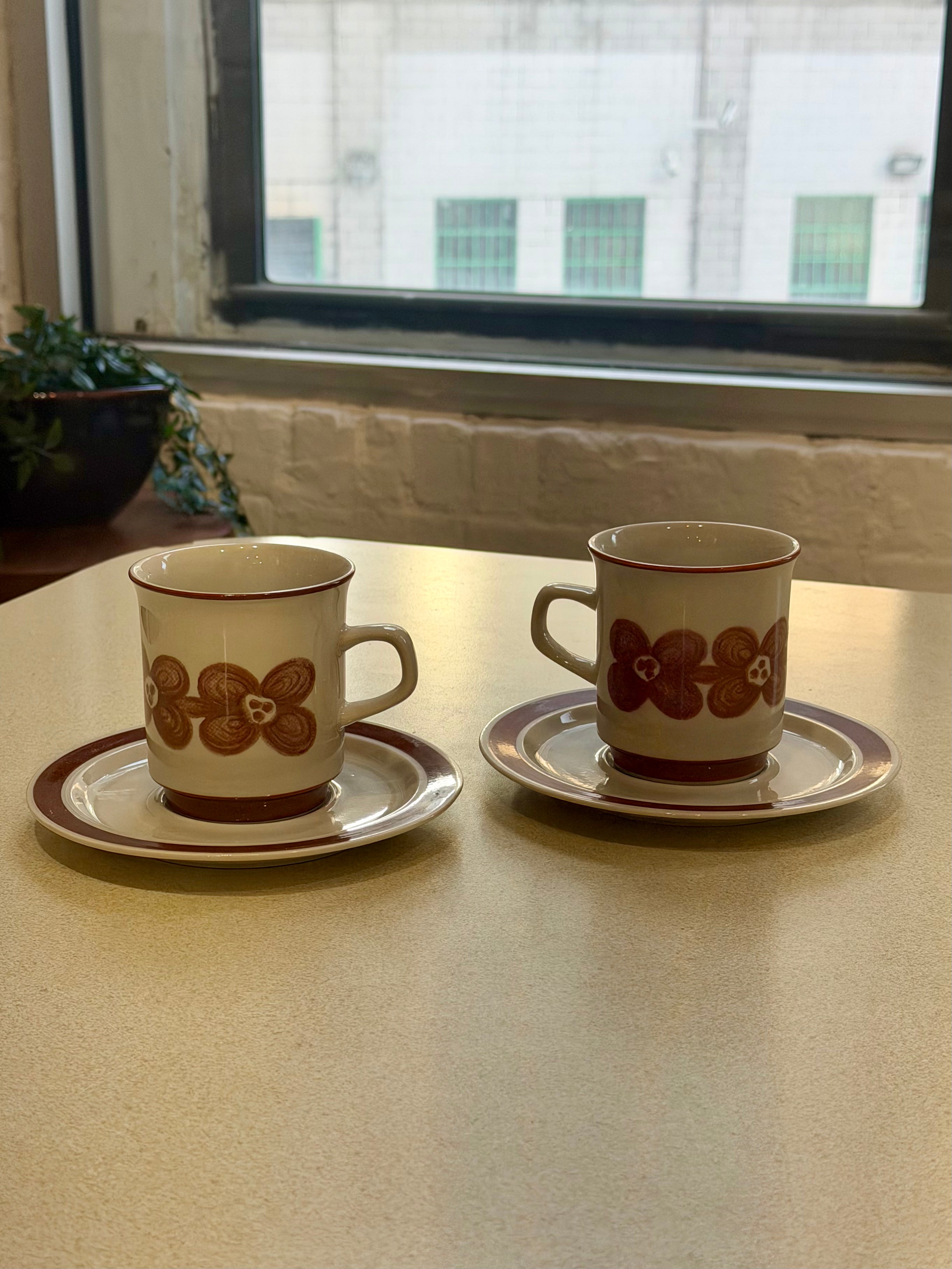 Stoneware Floral Painted Mug and Saucer Set